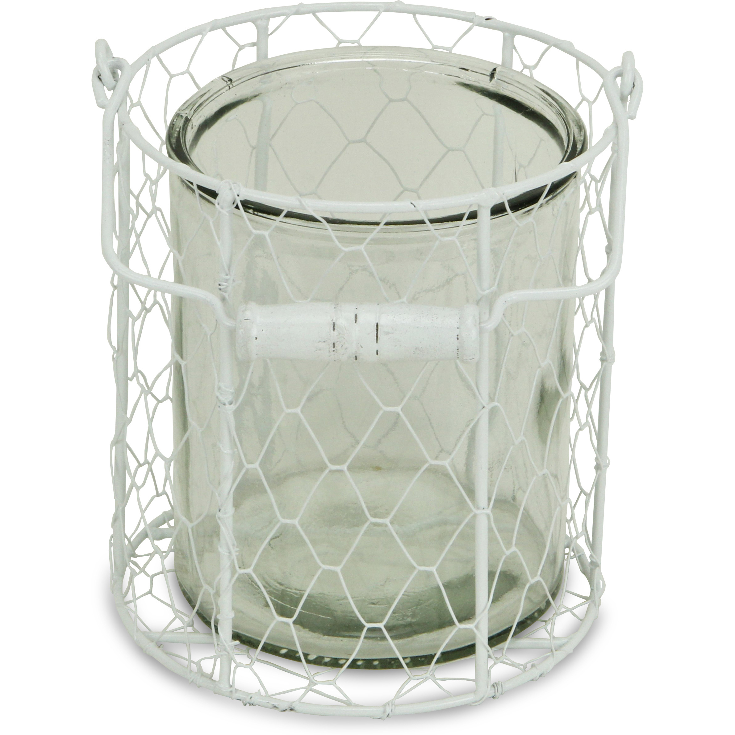 Belen Round Glass Jar in White Wire Basket - X-Large