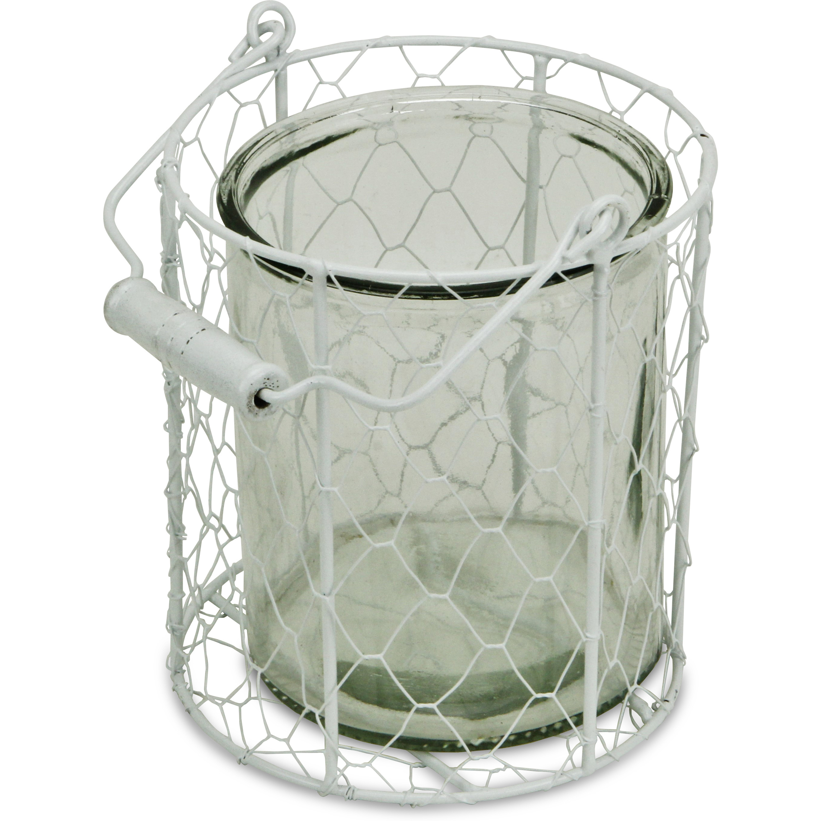 Belen Round Glass Jar in White Wire Basket - X-Large