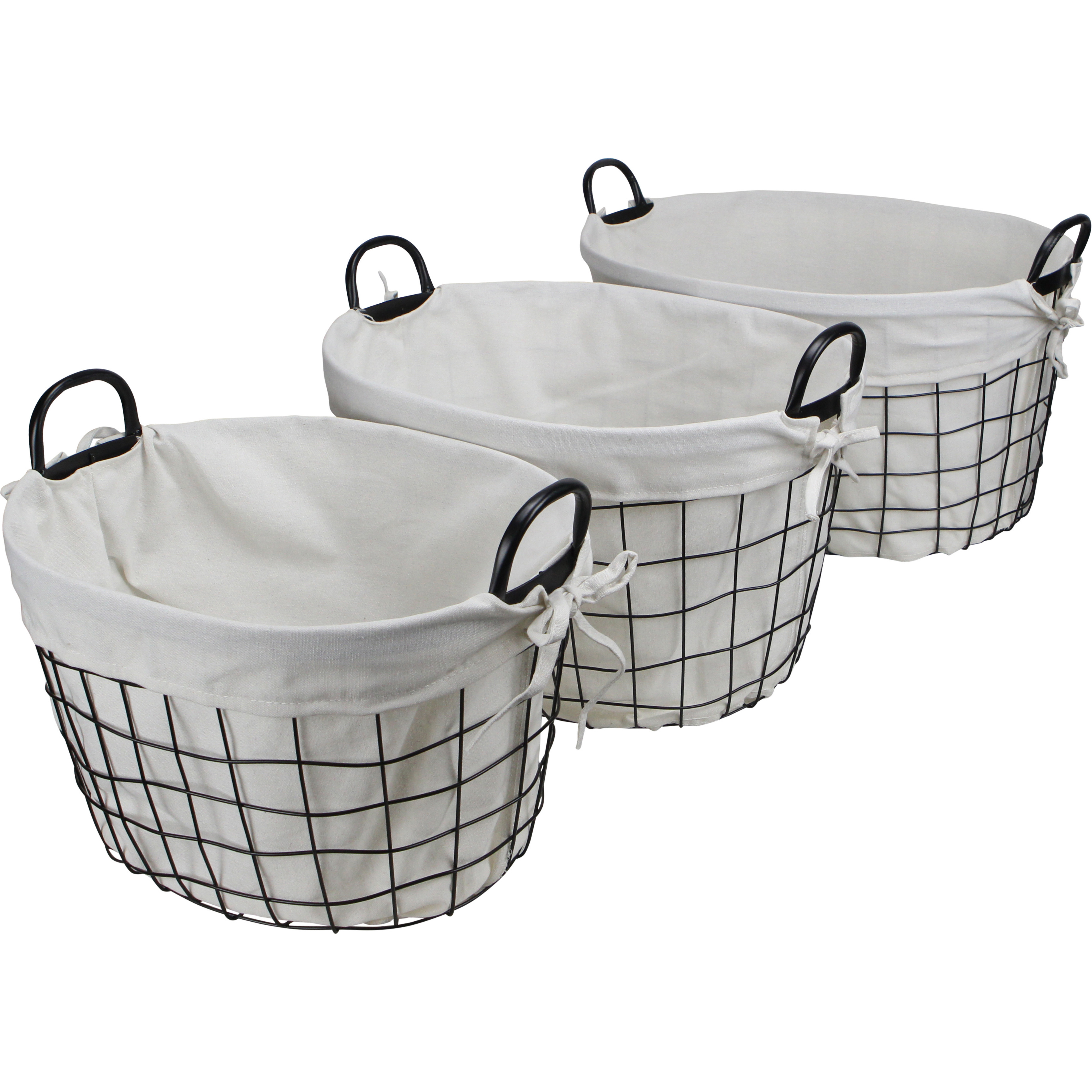 Esker Set of 3 Lined Metal Wire Oval Baskets