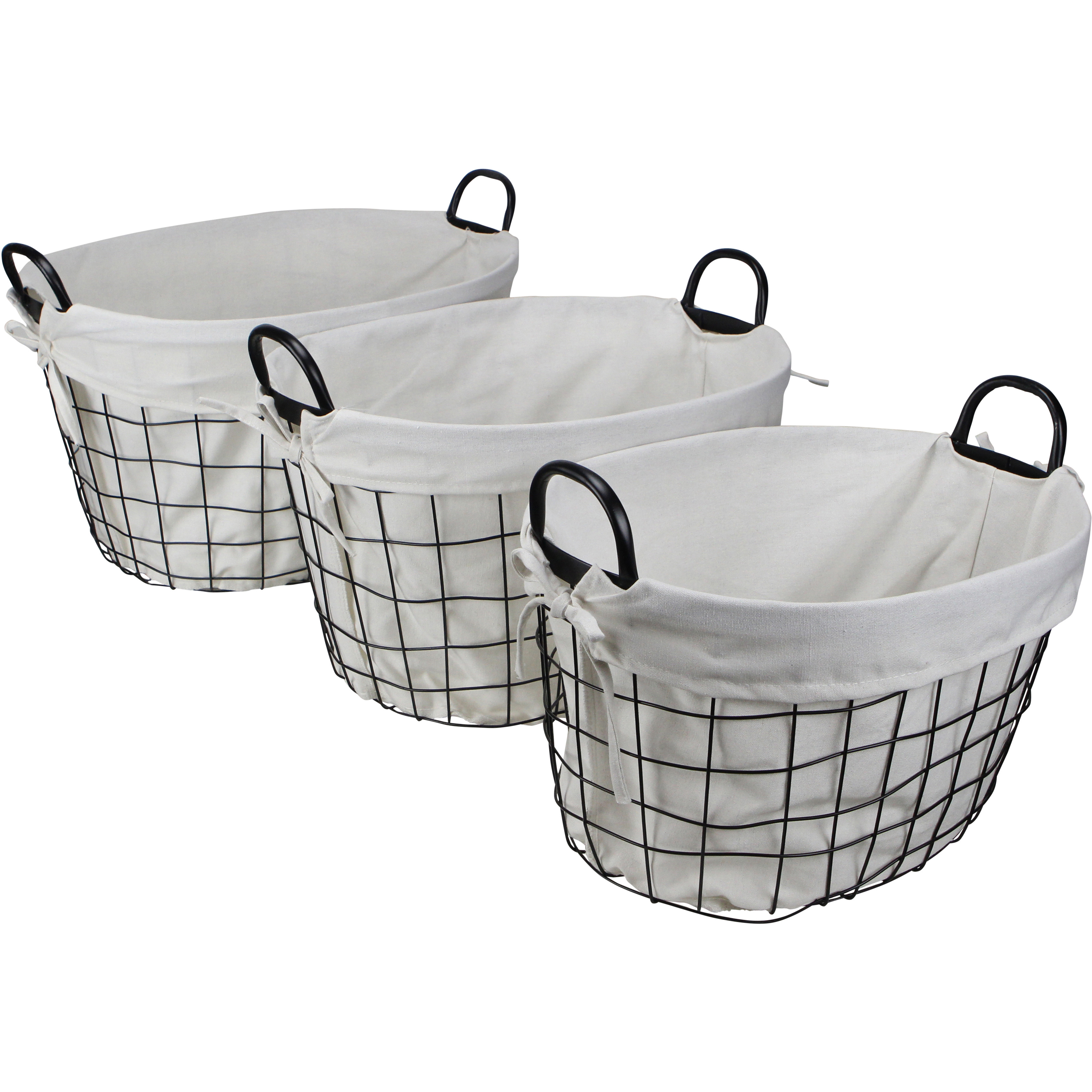 Esker Set of 3 Lined Metal Wire Oval Baskets