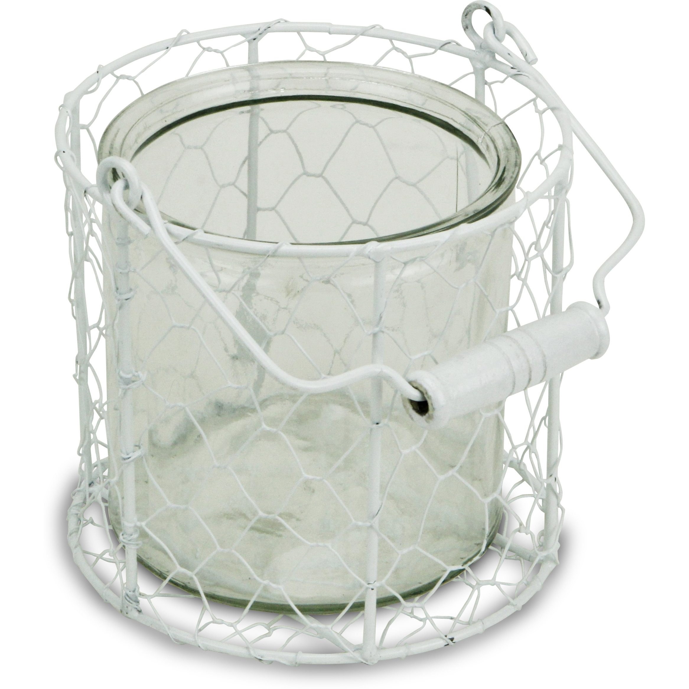 Belen Round Glass Jar in White Wire Basket - Large
