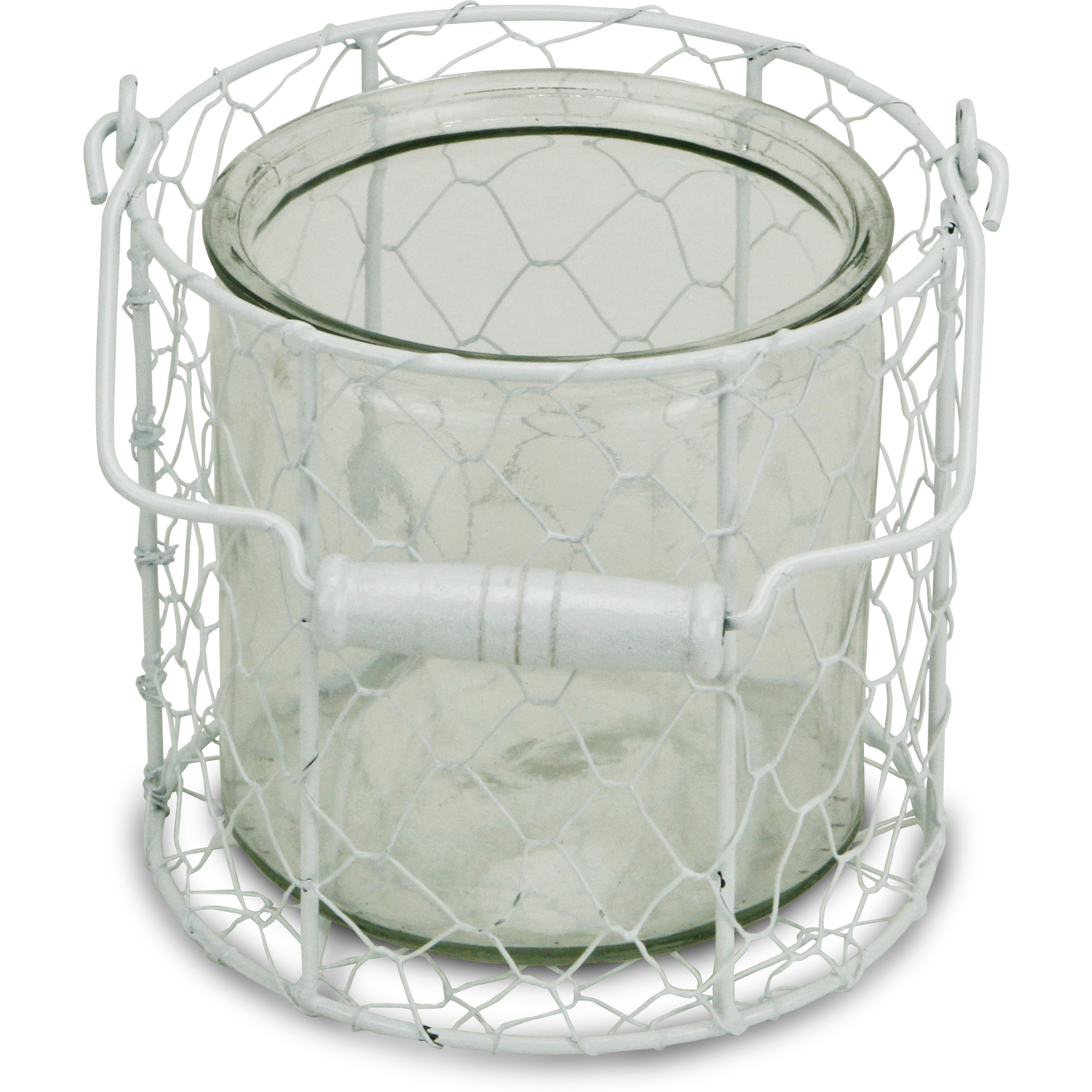 Belen Round Glass Jar in White Wire Basket - Large