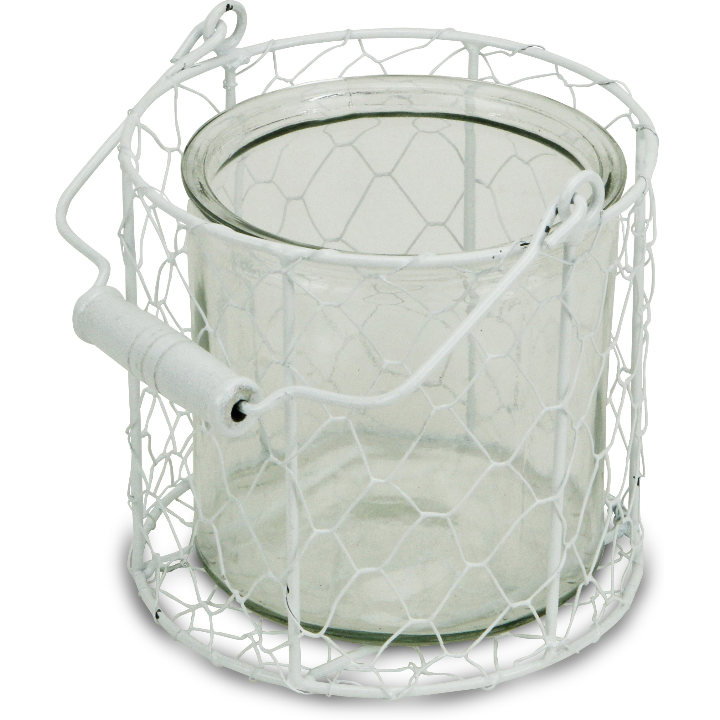 Belen Round Glass Jar in White Wire Basket - Large