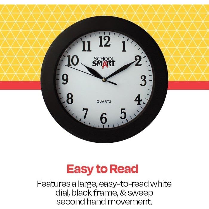 School Smart Wall Clock 10 in White Dial/Black Frame