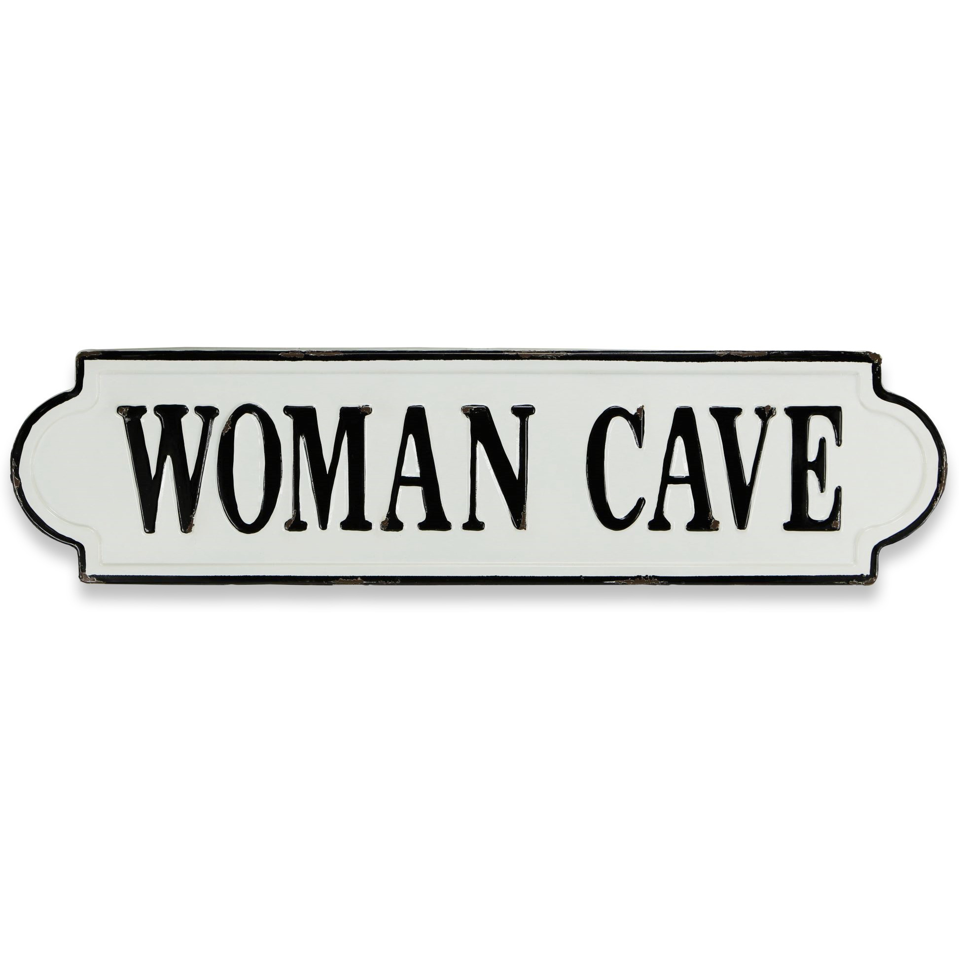Raelle Lacquered Style White &quotWoman Cave" Wall Sign