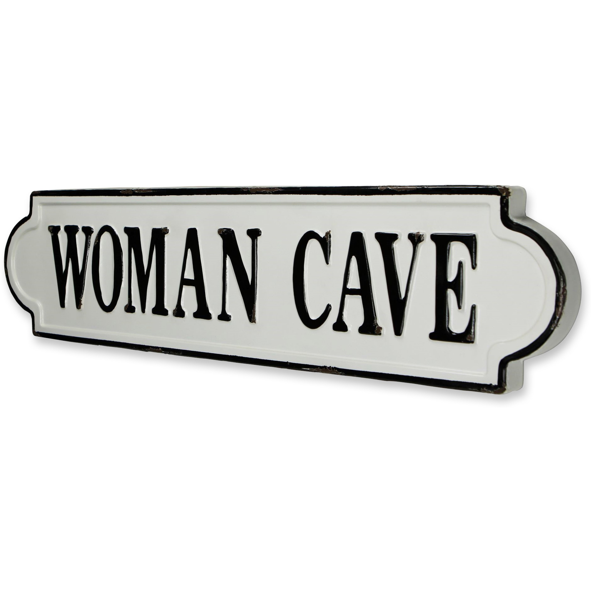 Raelle Lacquered Style White &quotWoman Cave" Wall Sign