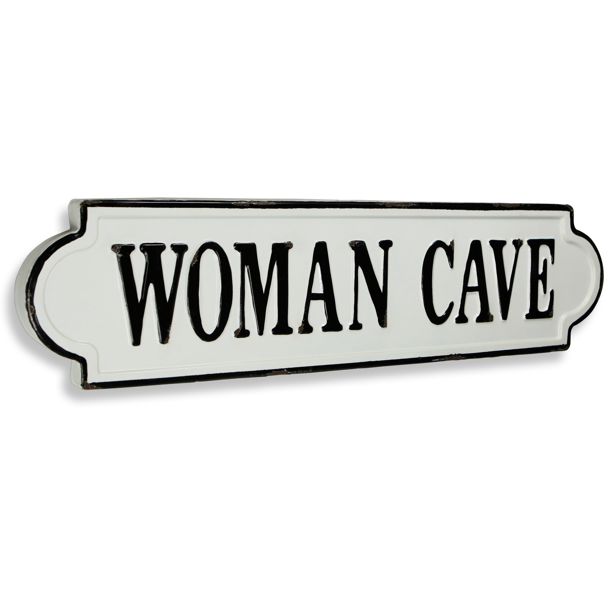 Raelle Lacquered Style White &quotWoman Cave" Wall Sign