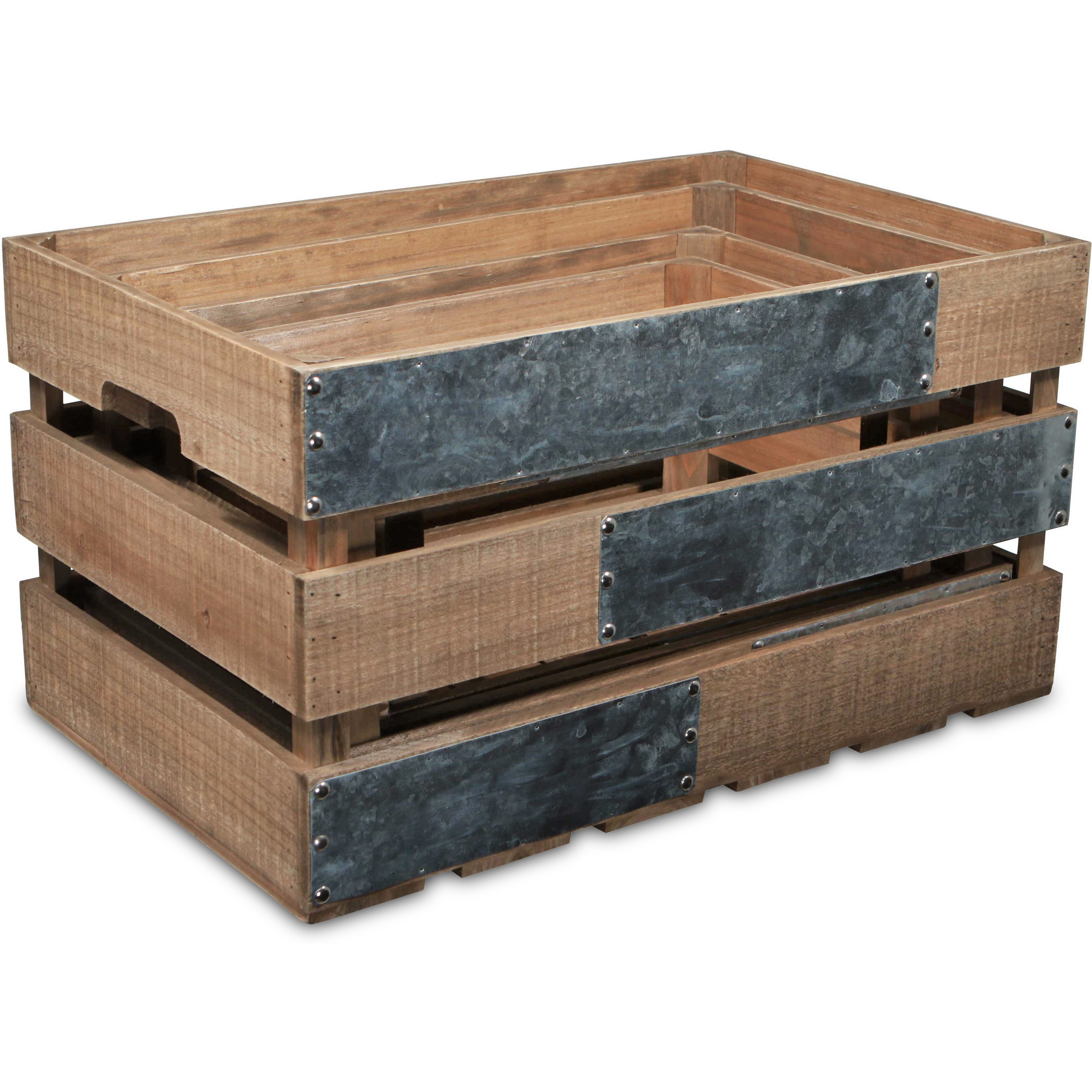 Uliel Set of 4 Galvanized & Brown Crate Set