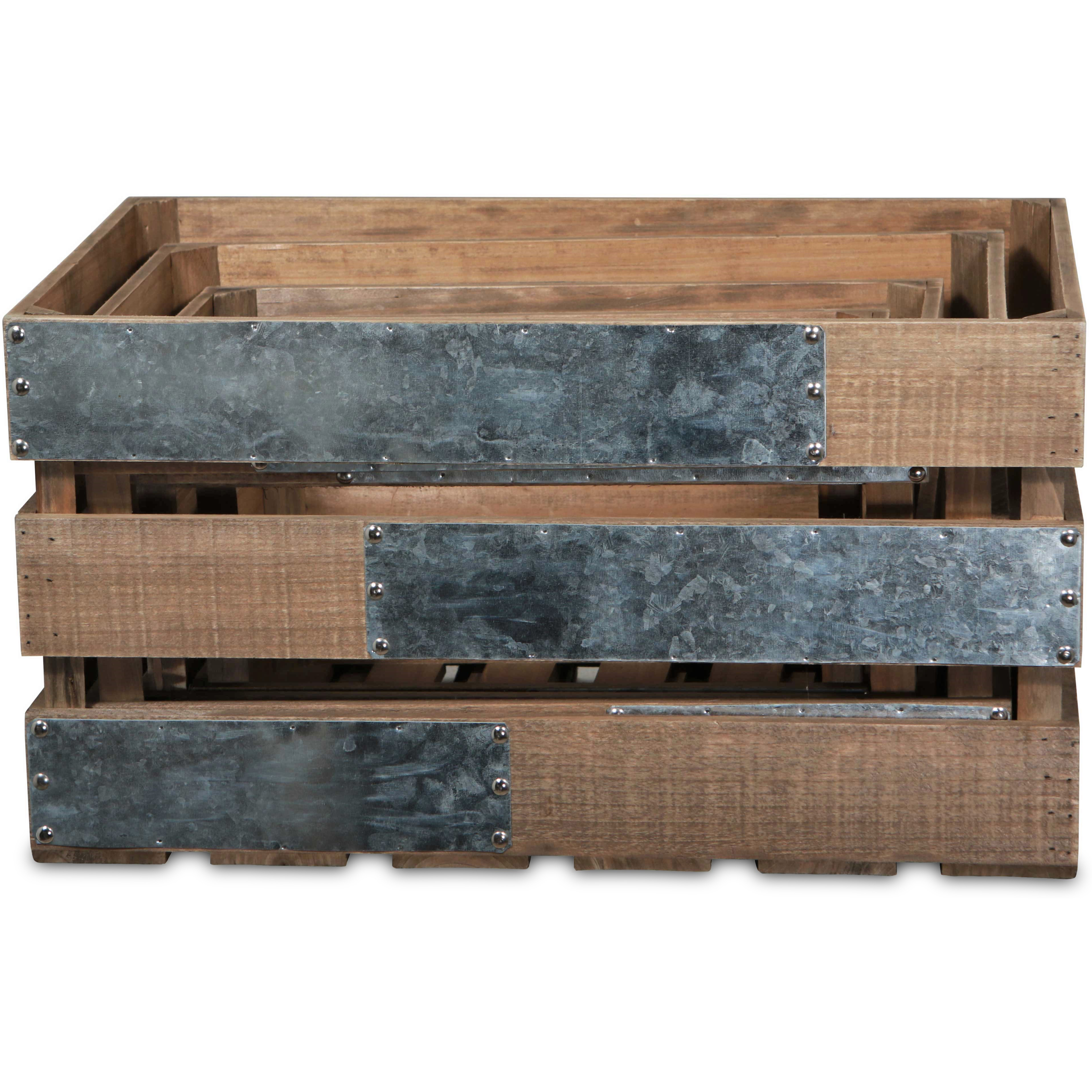 Uliel Set of 4 Galvanized & Brown Crate Set
