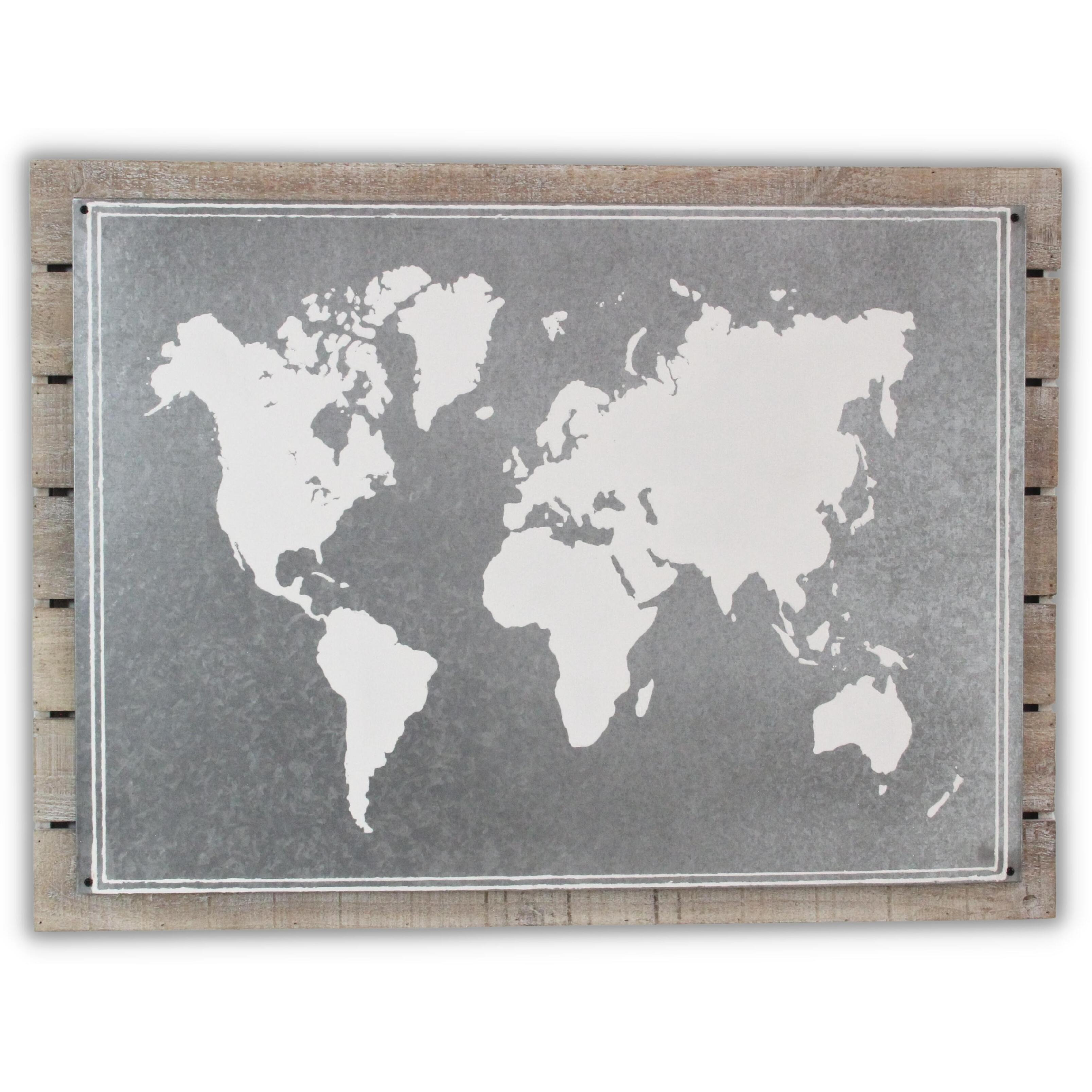 Oriana Painted Metal & Wood World Map Wall Decor