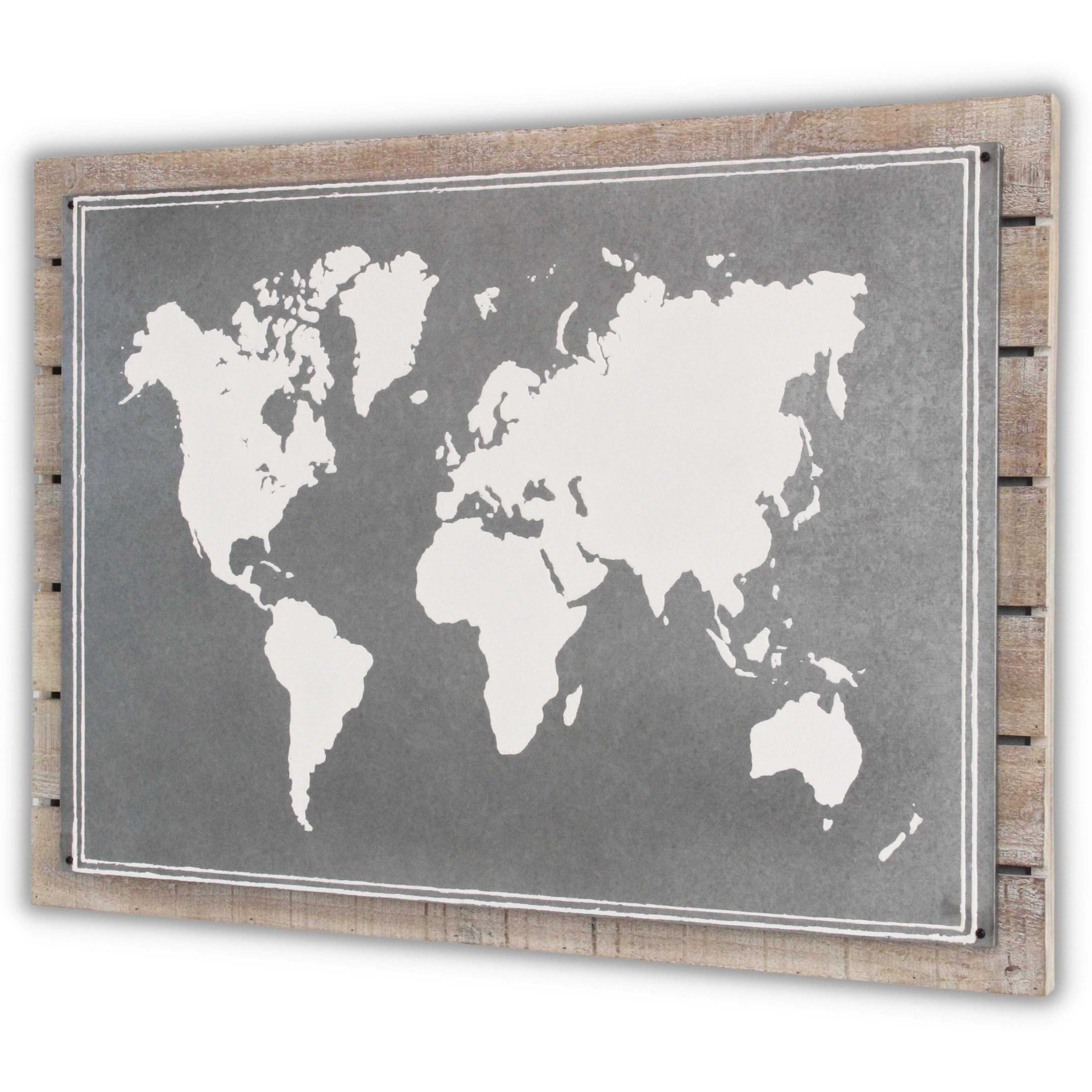 Oriana Painted Metal & Wood World Map Wall Decor