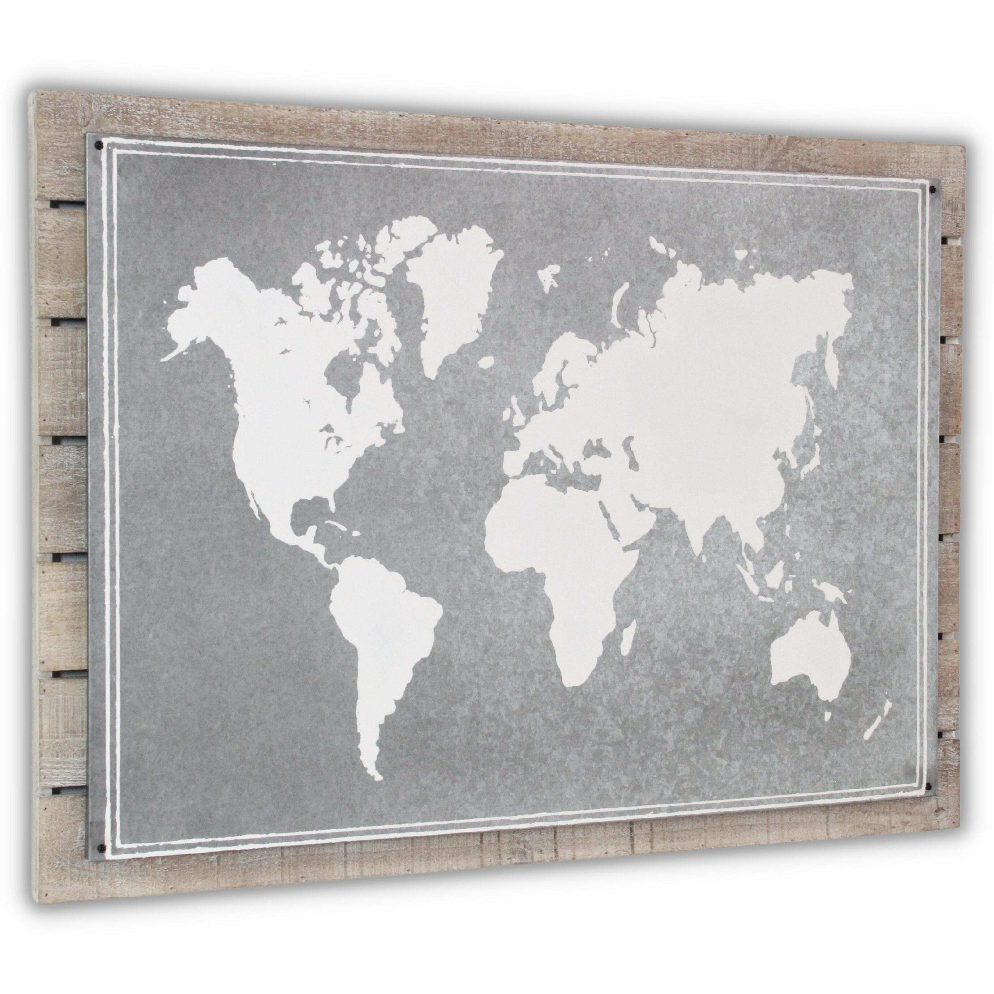 Oriana Painted Metal & Wood World Map Wall Decor