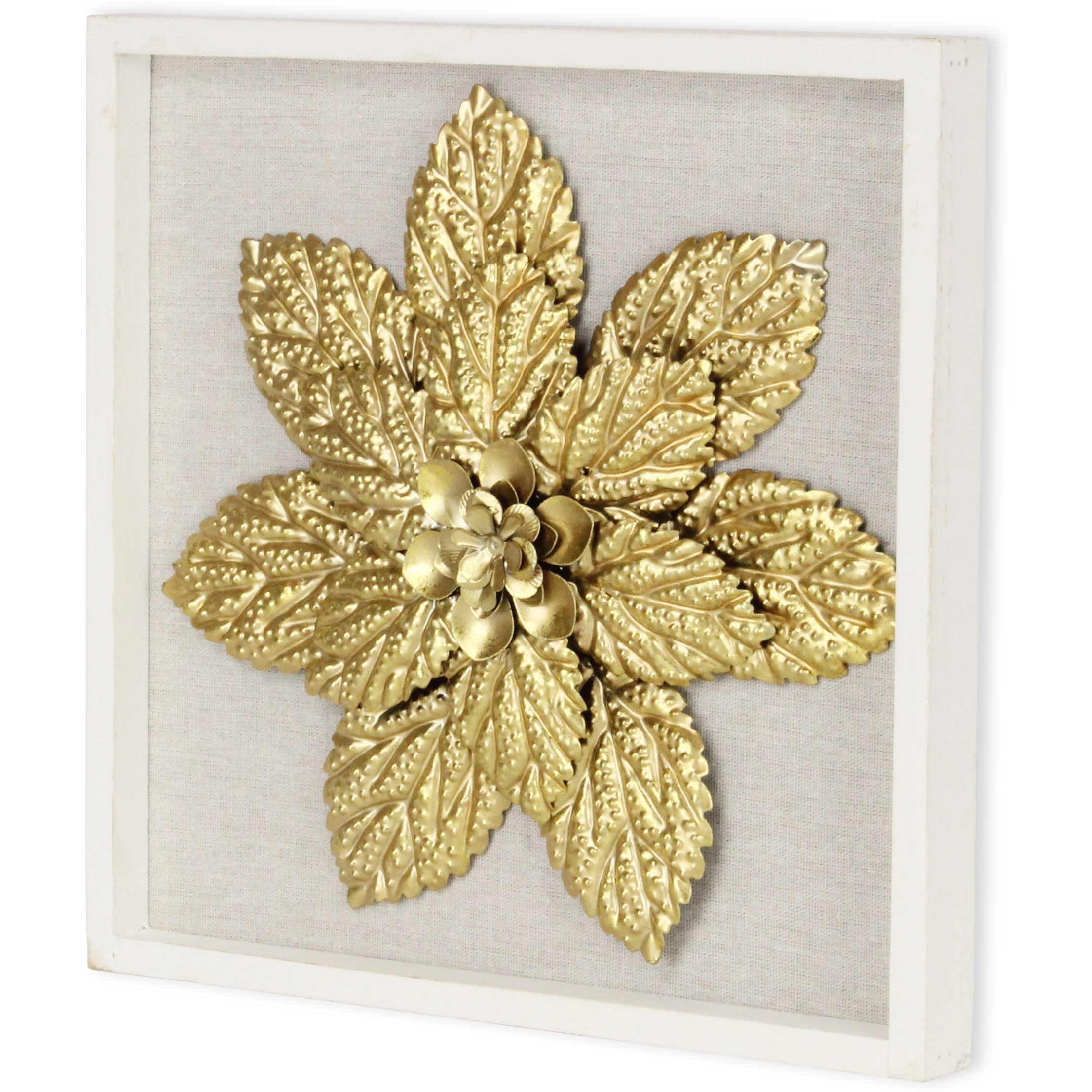 Vita Framed Elegant Gold Flower on White Frame