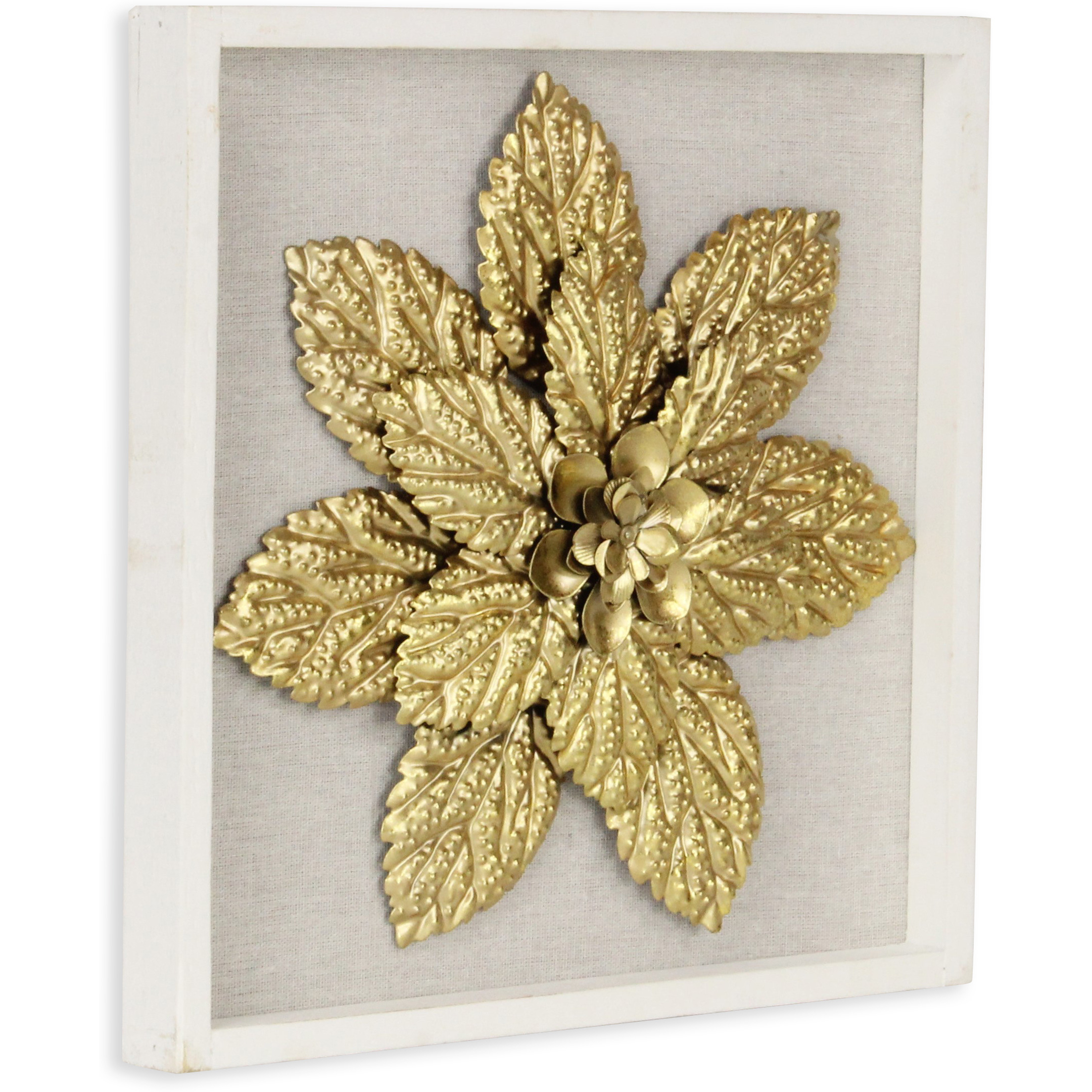 Vita Framed Elegant Gold Flower on White Frame