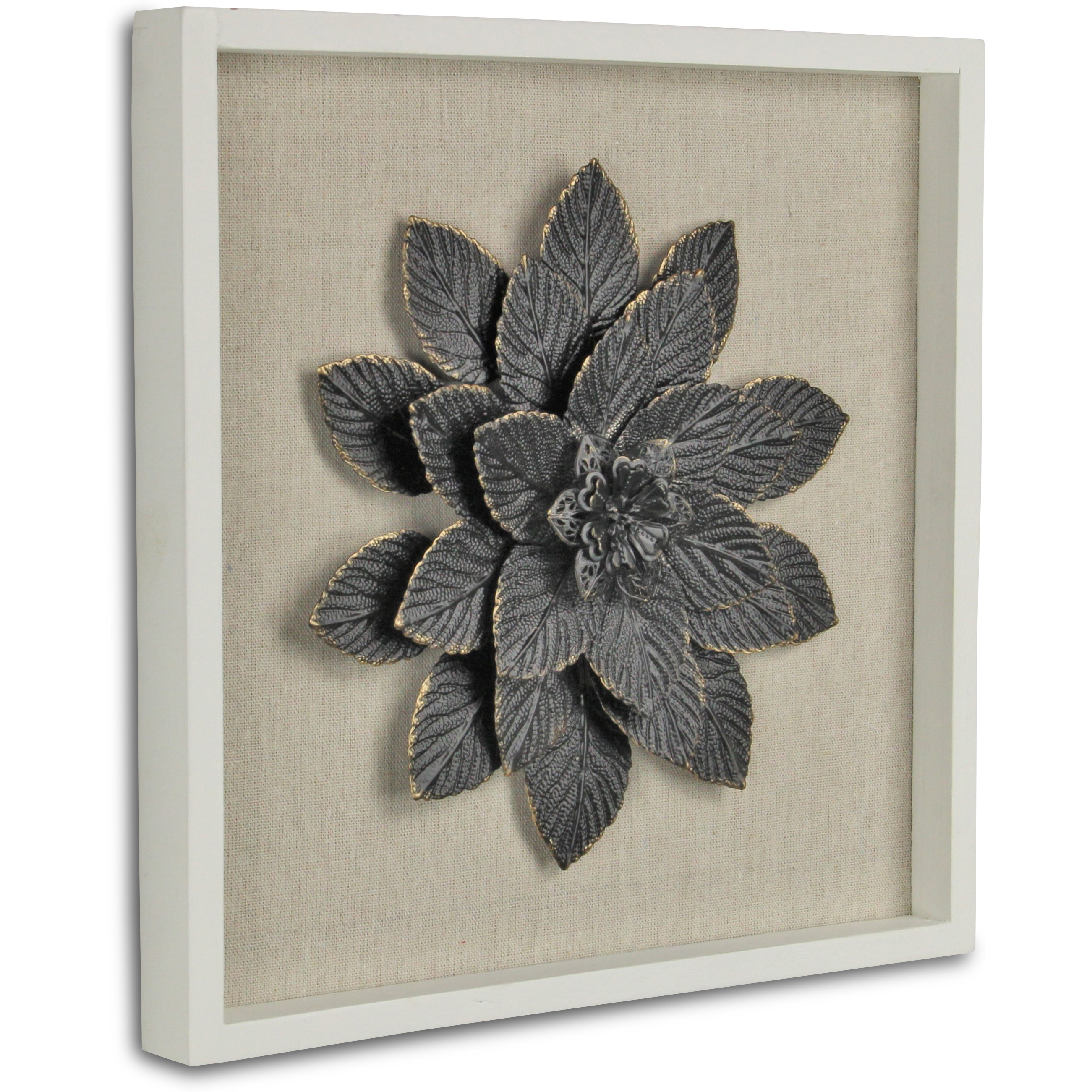 Vita Framed Elegant Black Flower on Brown Frame