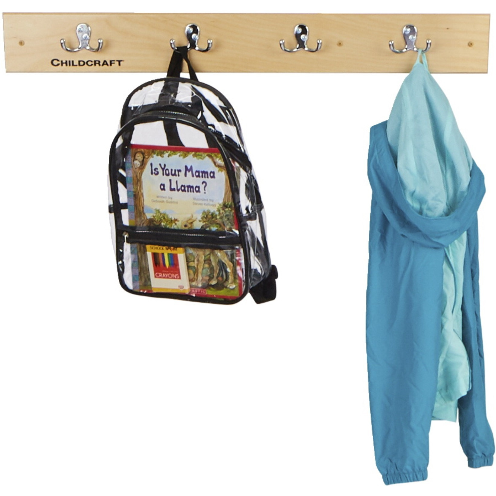 Childcraft Coat Rack Wall Mount Strip, 4 Hooks, 29-3/4 x 1-7/8 x 4 Inches