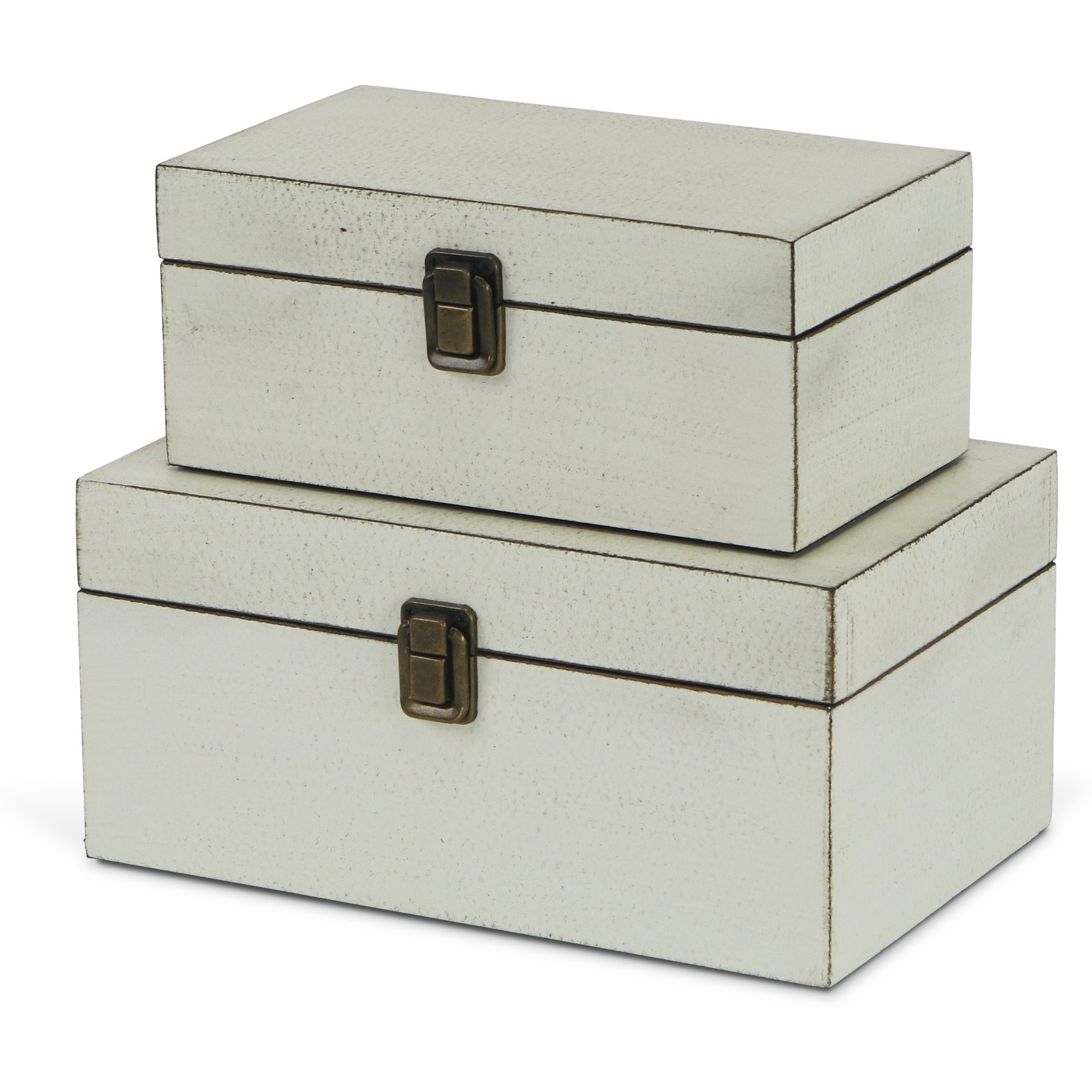 Amadeo Set of 2 Wooden Latched Boxes - Off White
