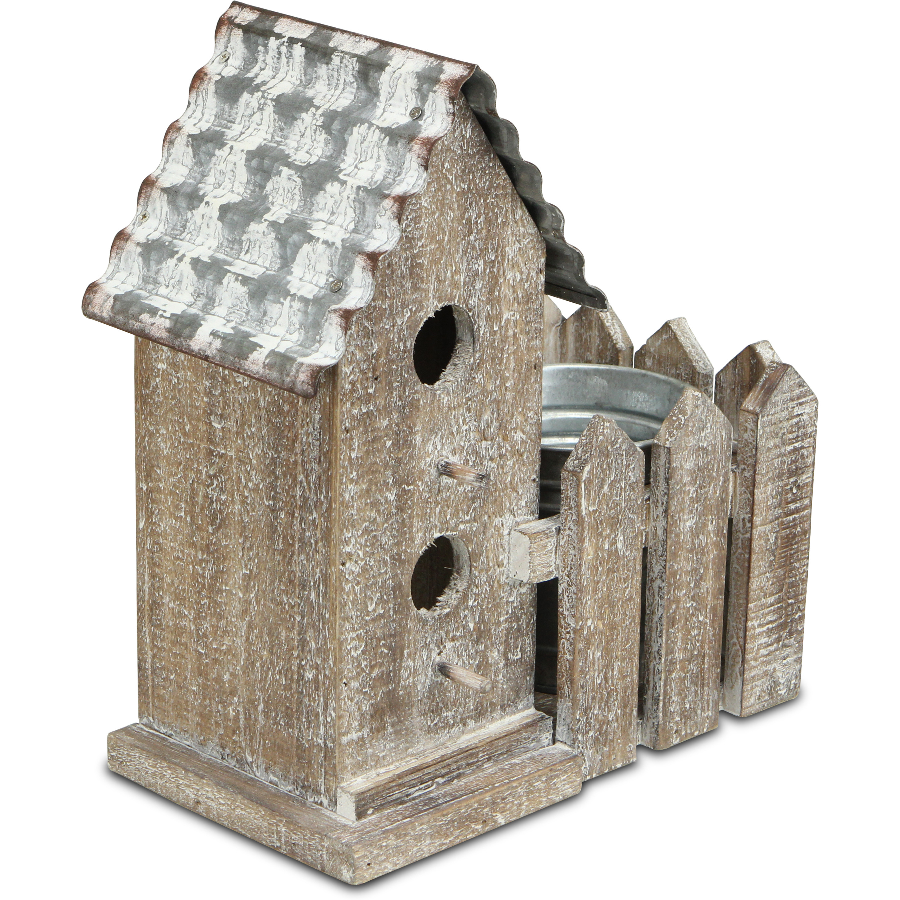 Elwin 2 Story Bird house & Galvanized Pot - Small