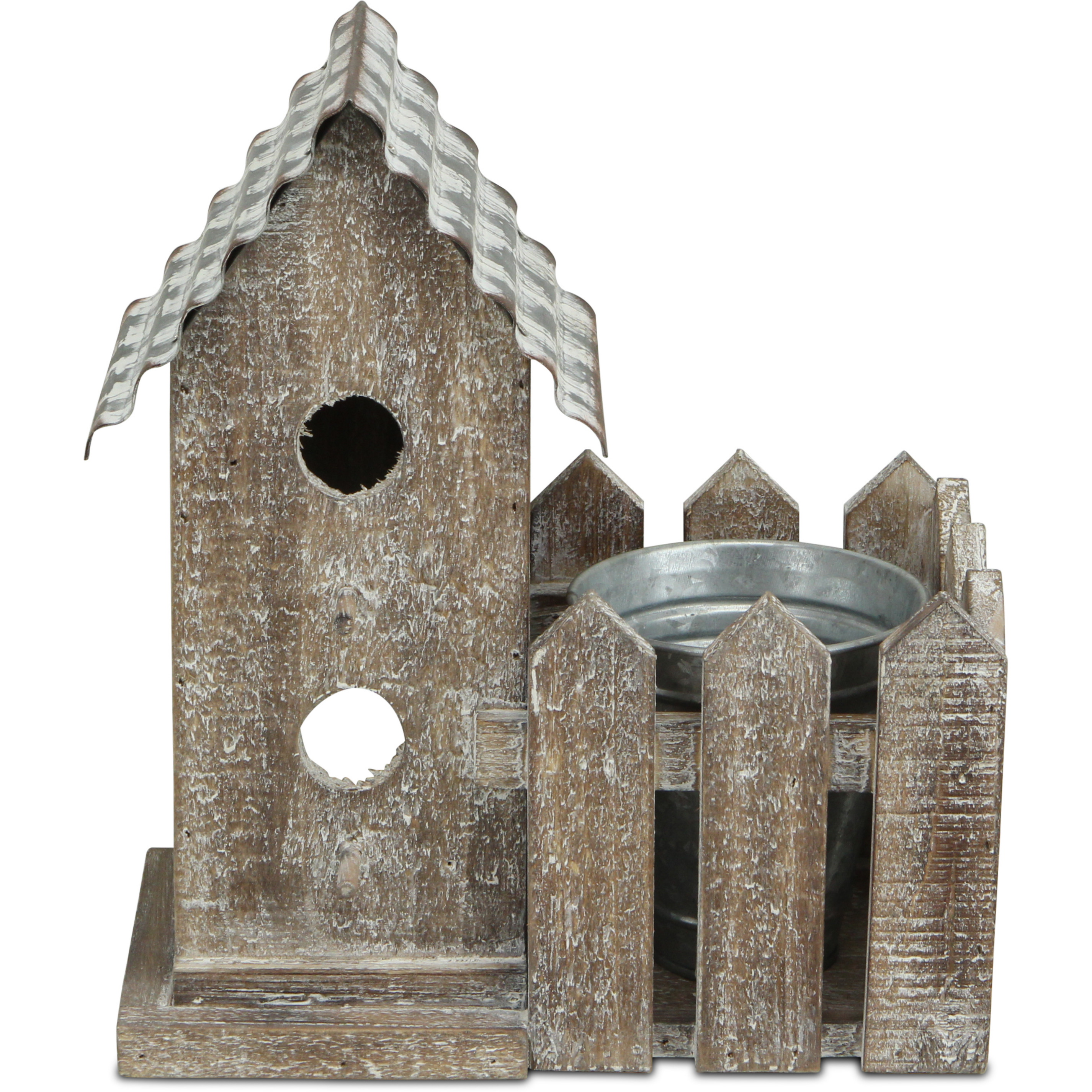 Elwin 2 Story Bird house & Galvanized Pot - Small