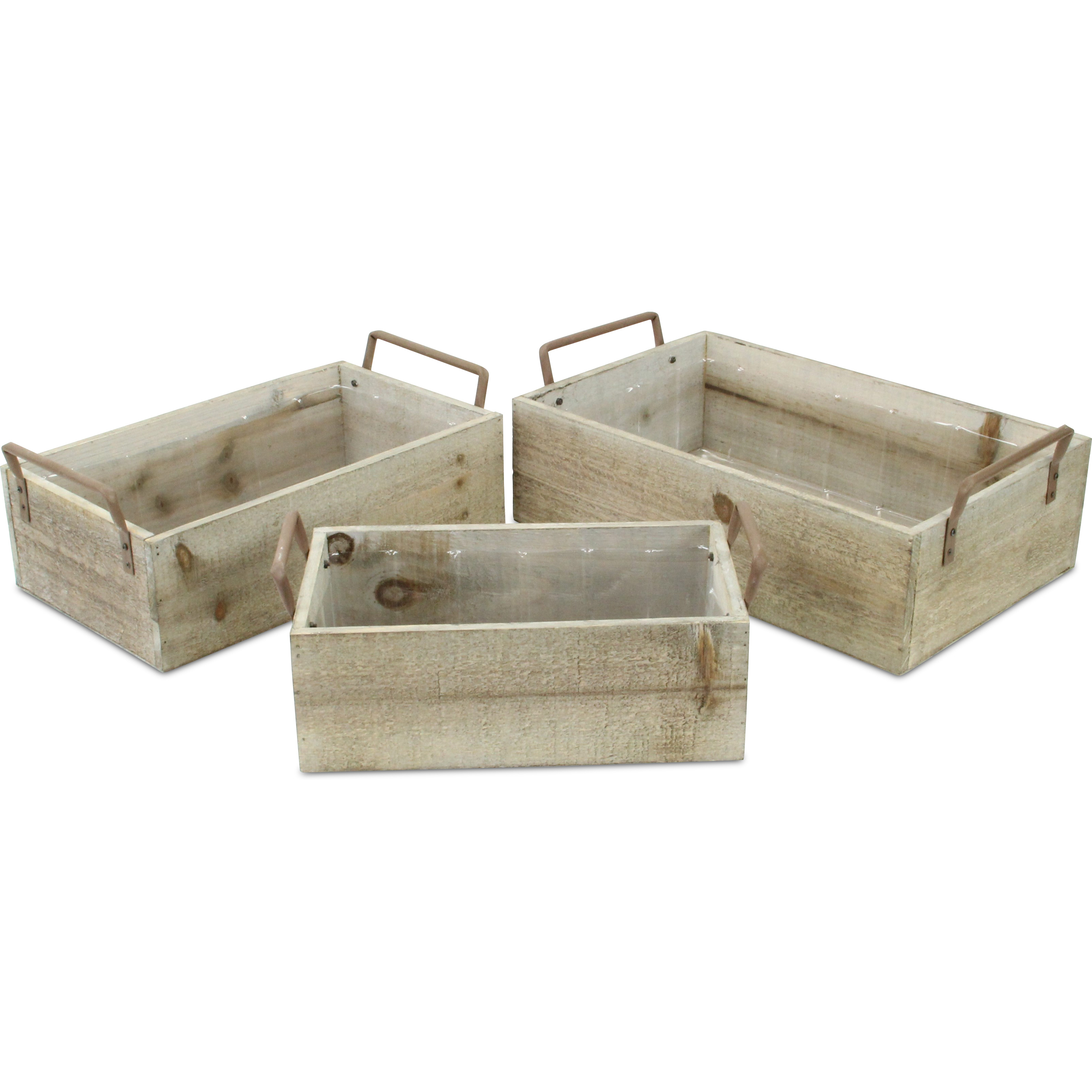 Zada Set of 3 Brown Wood Handled Rectangular Crates