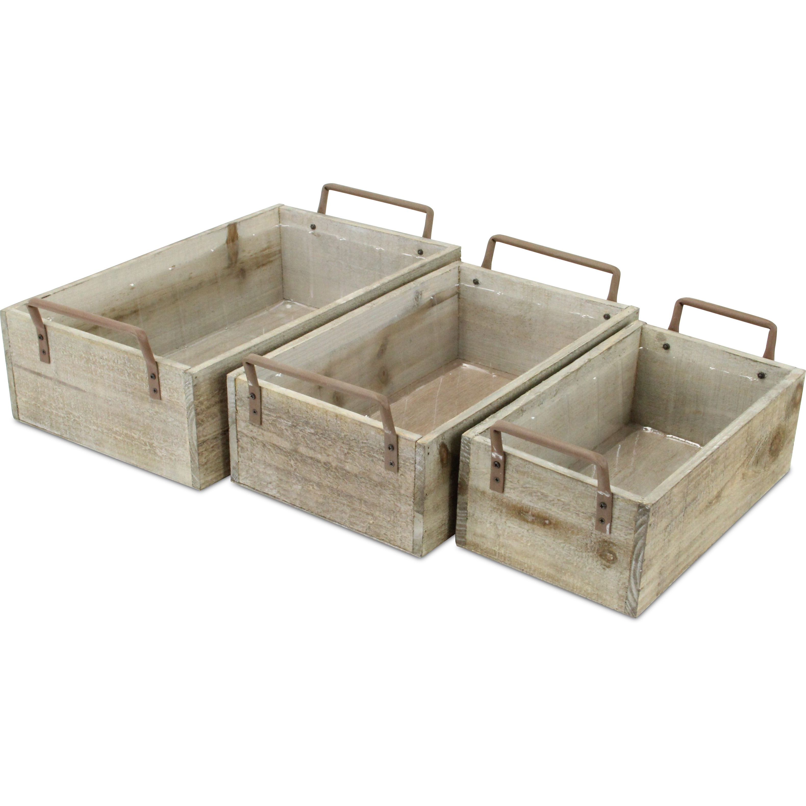 Zada Set of 3 Brown Wood Handled Rectangular Crates