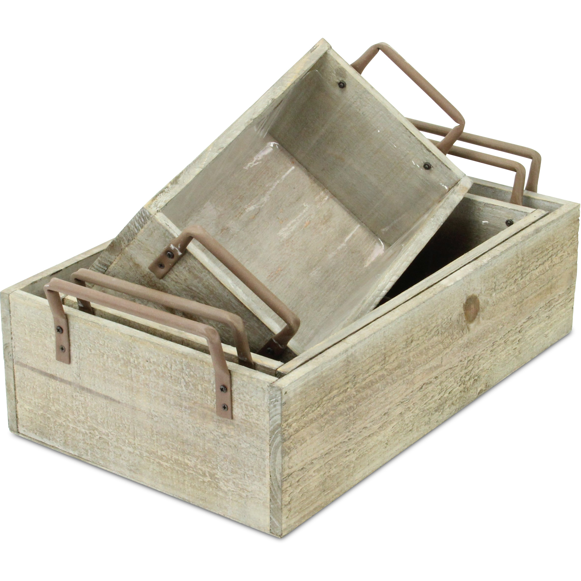 Zada Set of 3 Brown Wood Handled Rectangular Crates