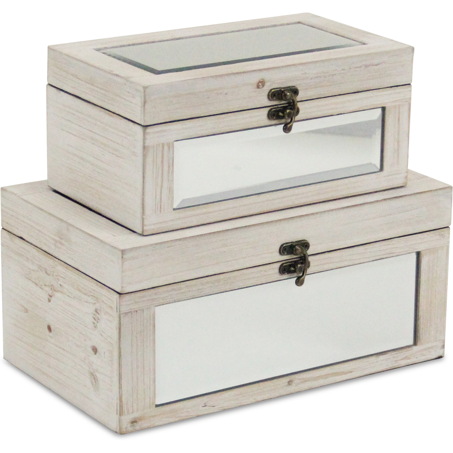 Larkspur Set of 2 White Mirrored Wood Boxes