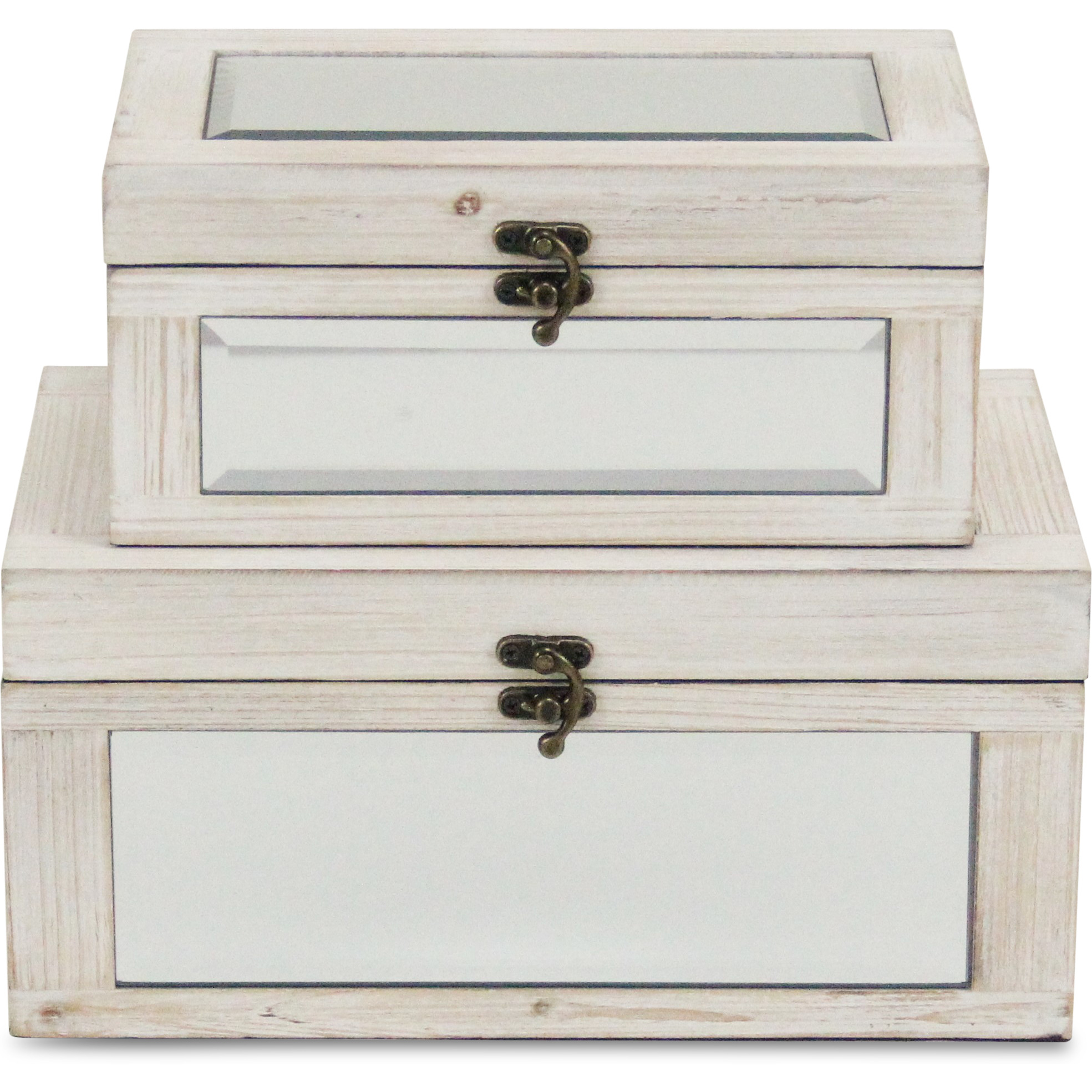 Larkspur Set of 2 White Mirrored Wood Boxes