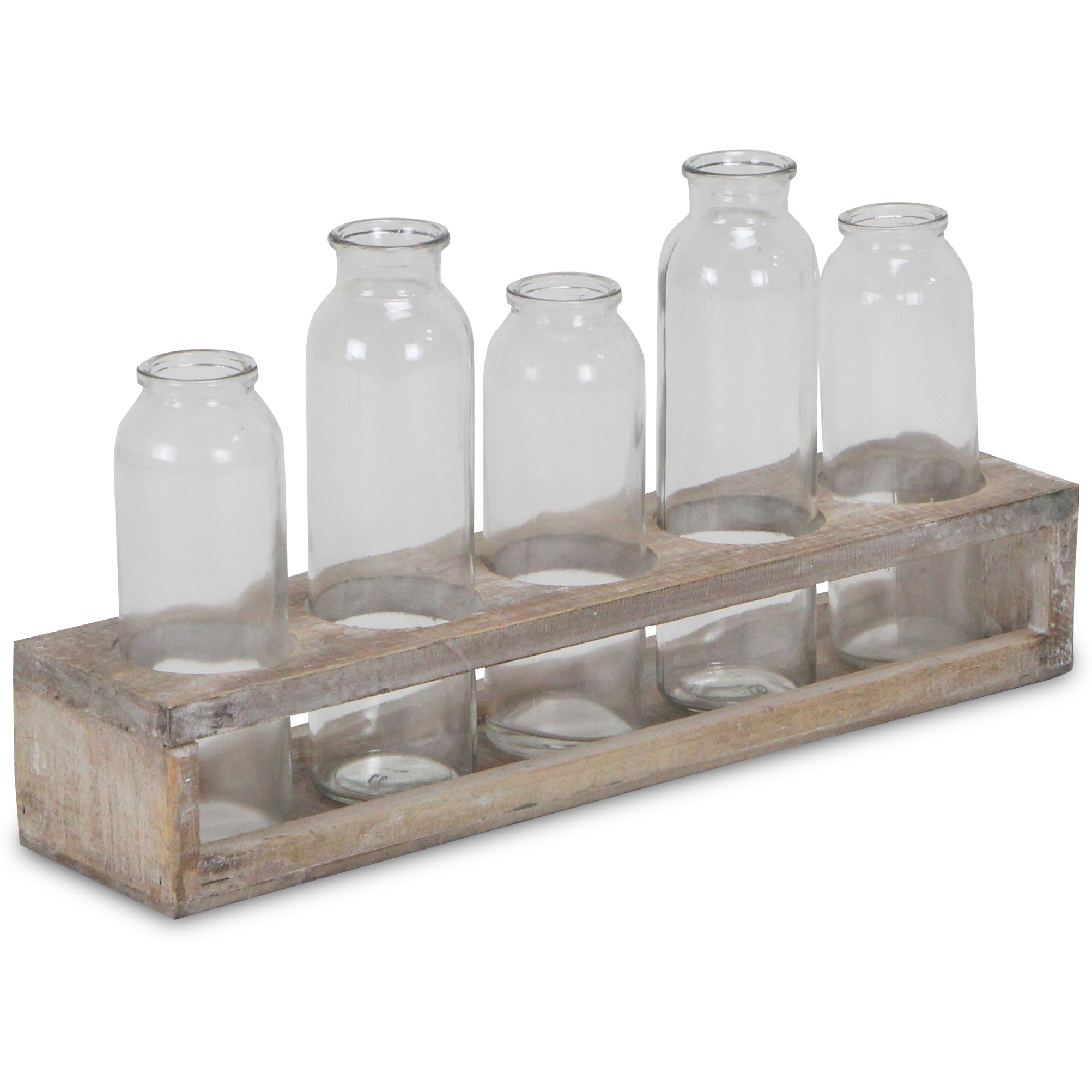 Nereus 5 Glass Bottle & Wood Decor Flight