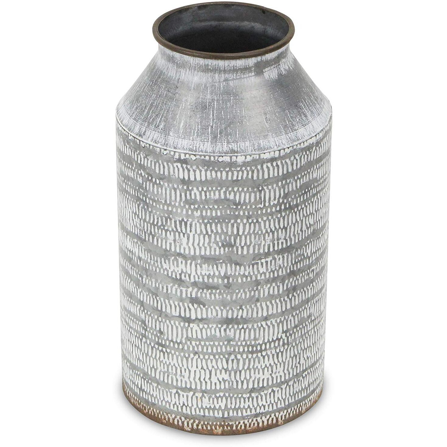 Azian White Washed Galvanized Patterned Jug Decor - Small