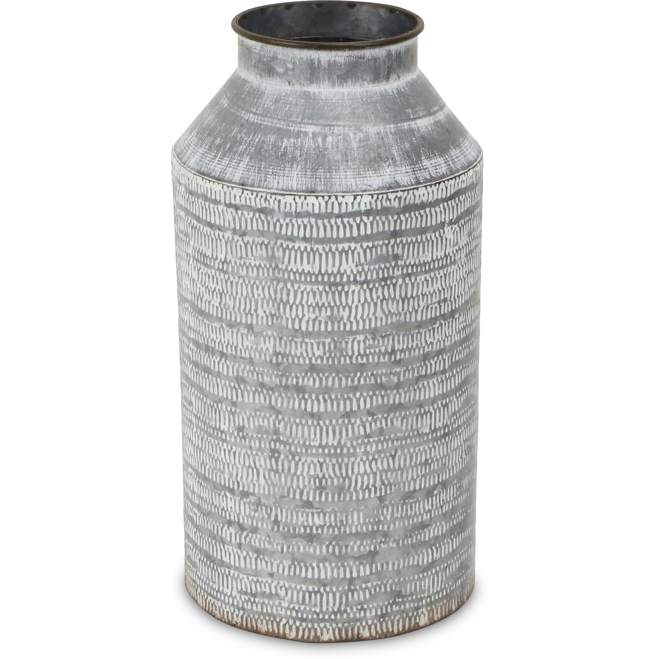 Azian White Washed Galvanized Patterned Jug Decor - Large