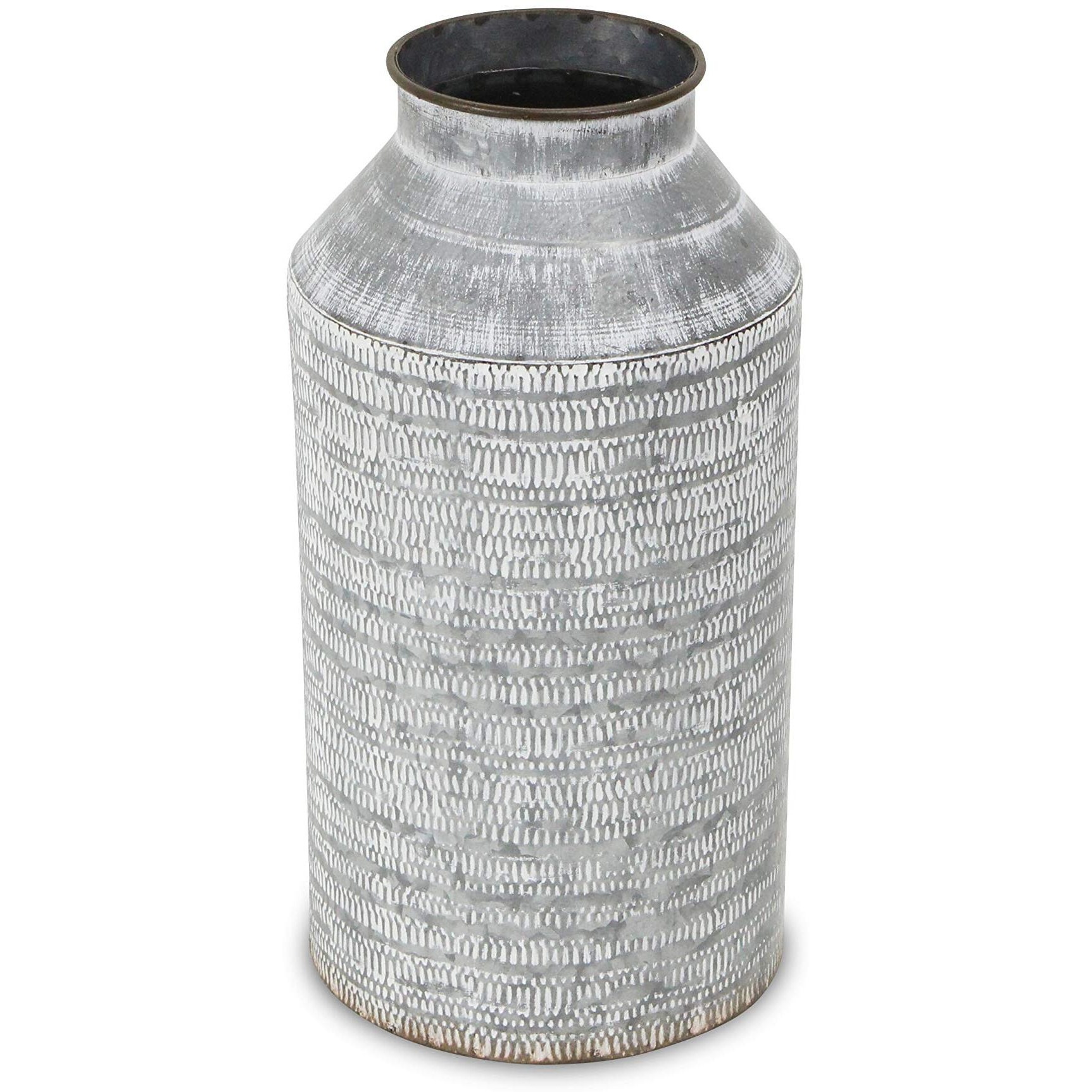 Azian White Washed Galvanized Patterned Jug Decor - Large