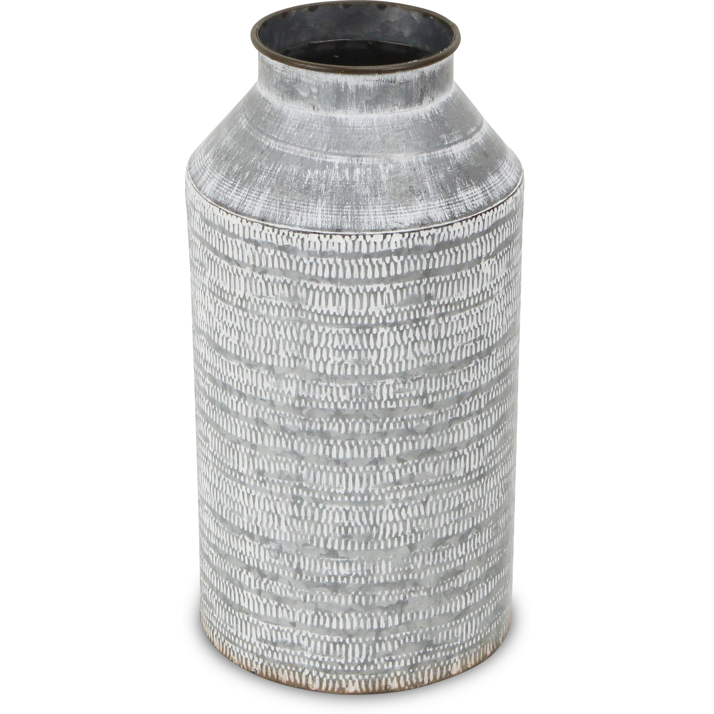 Azian White Washed Galvanized Patterned Jug Decor - Large