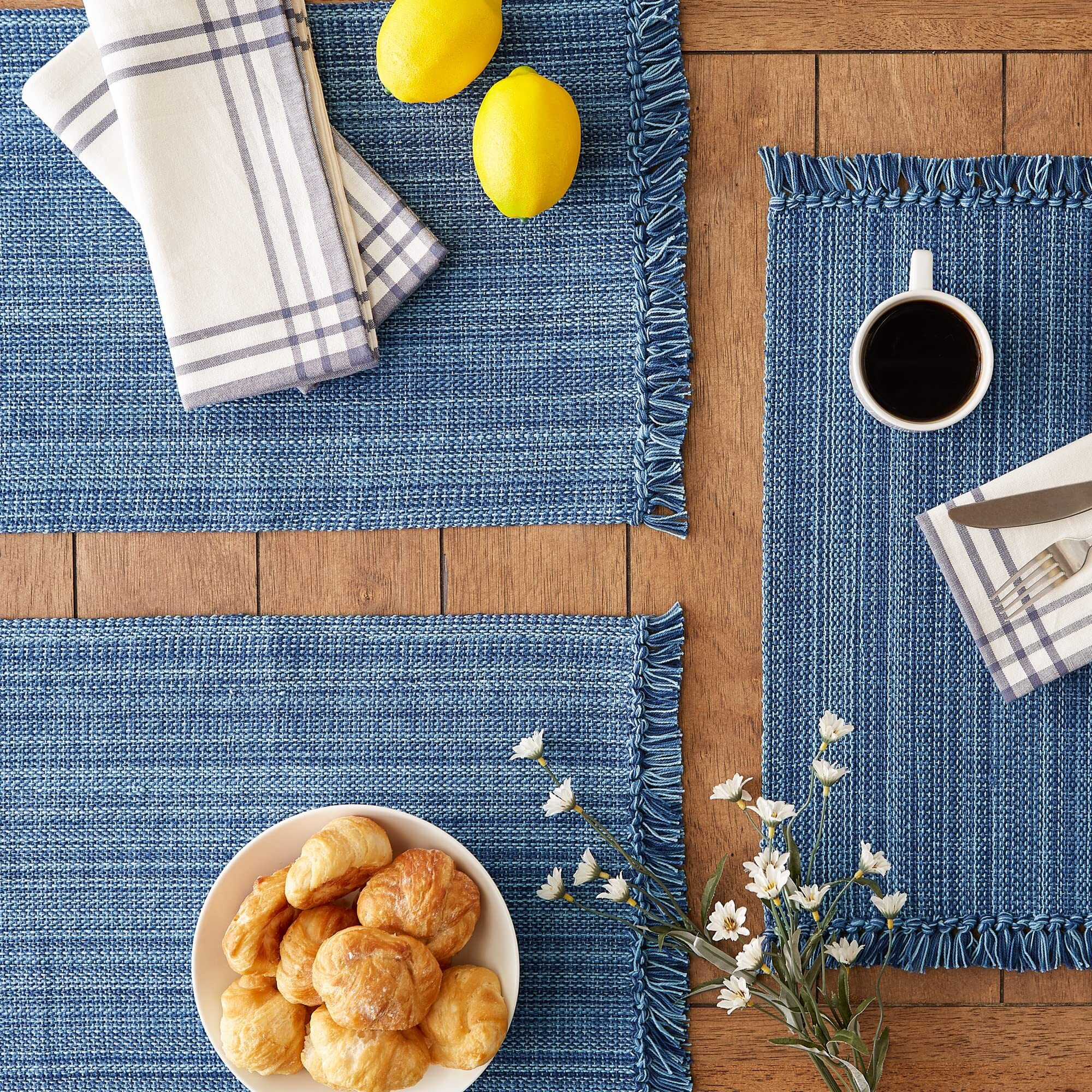NAUTICAL BLUE VARIEGATED FRINGE PLACEMAT SET/6