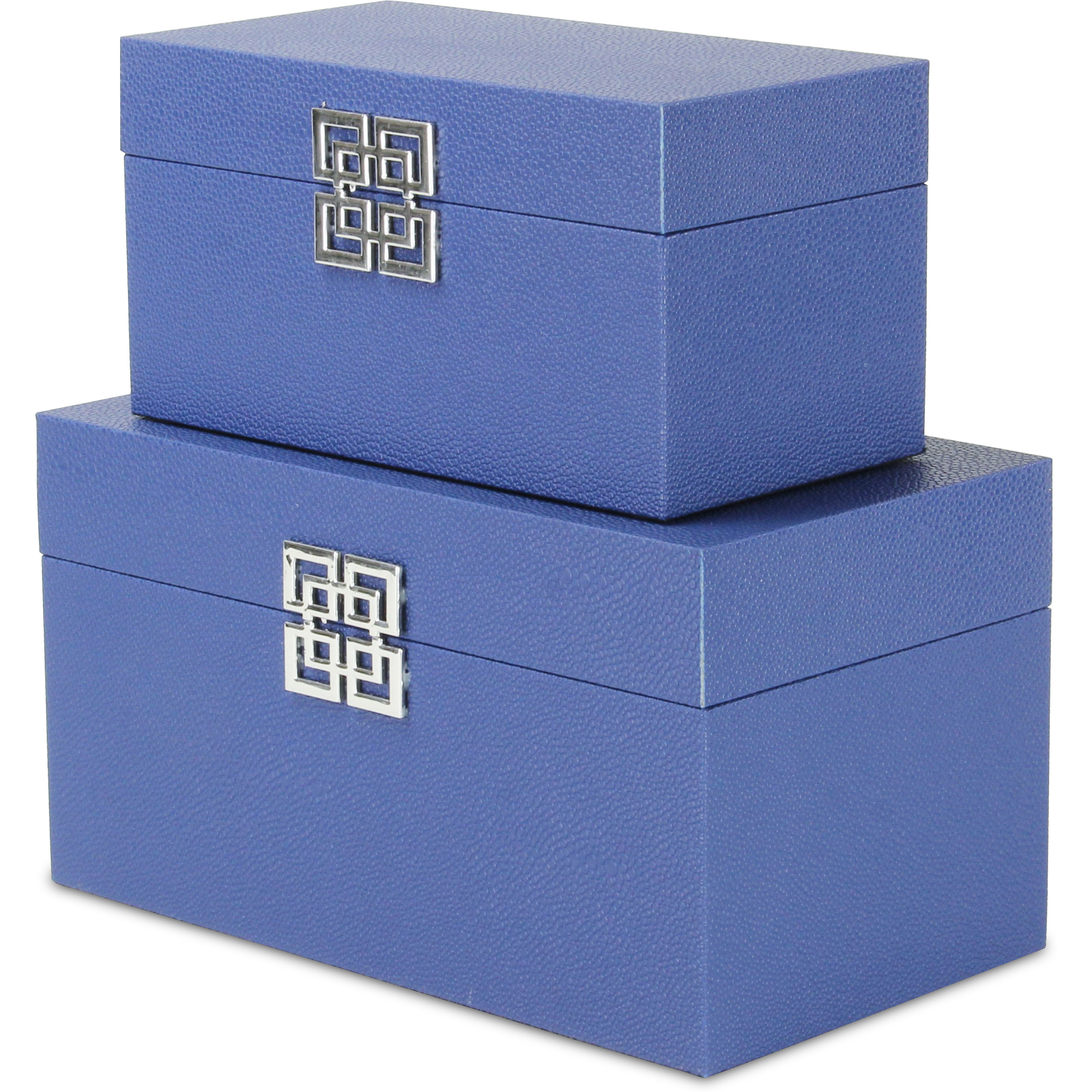Galena Set of 2 Double Happiness Shagreen Boxes - Navy Blue