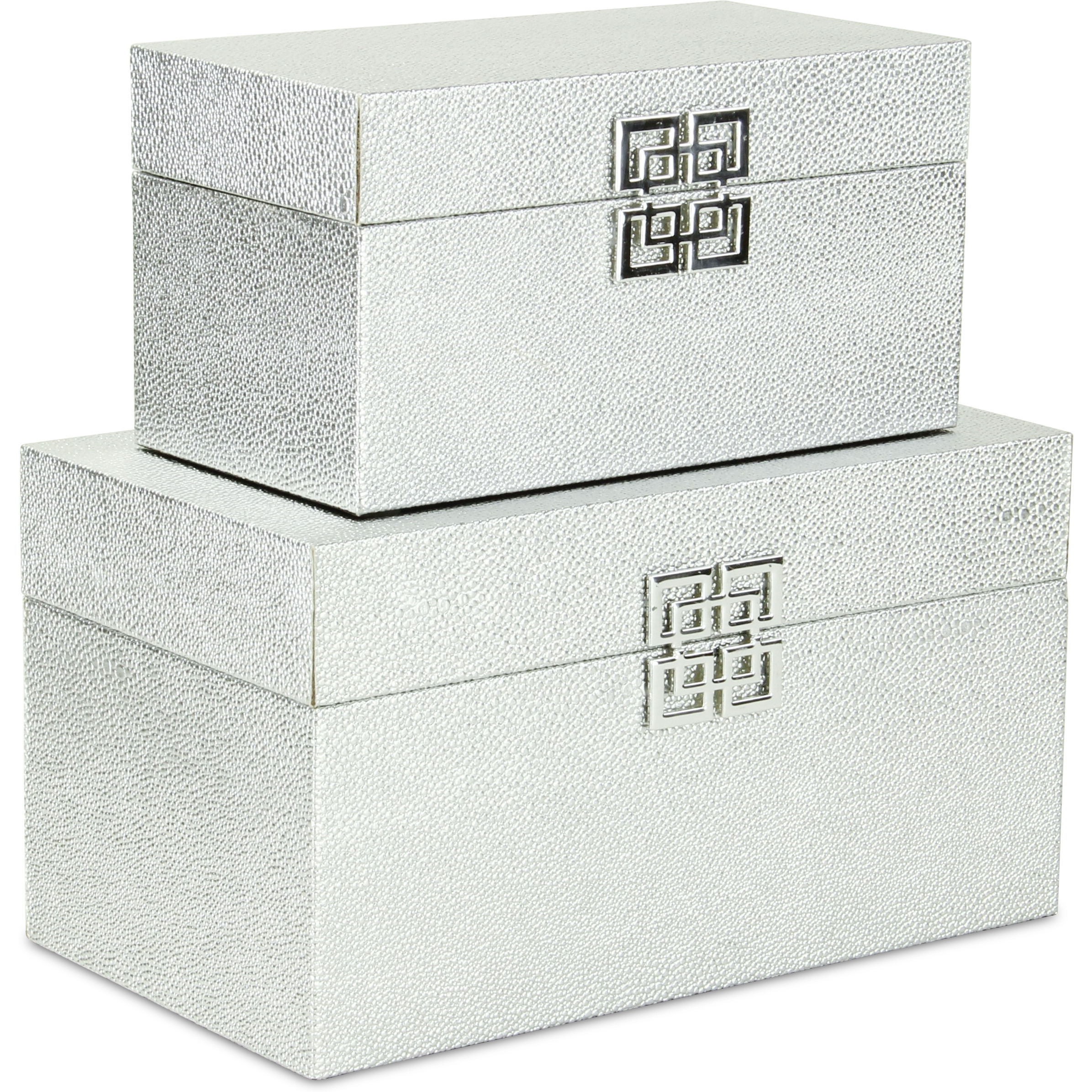 Galena Set of 2 Double Happiness Shagreen Boxes - Silver