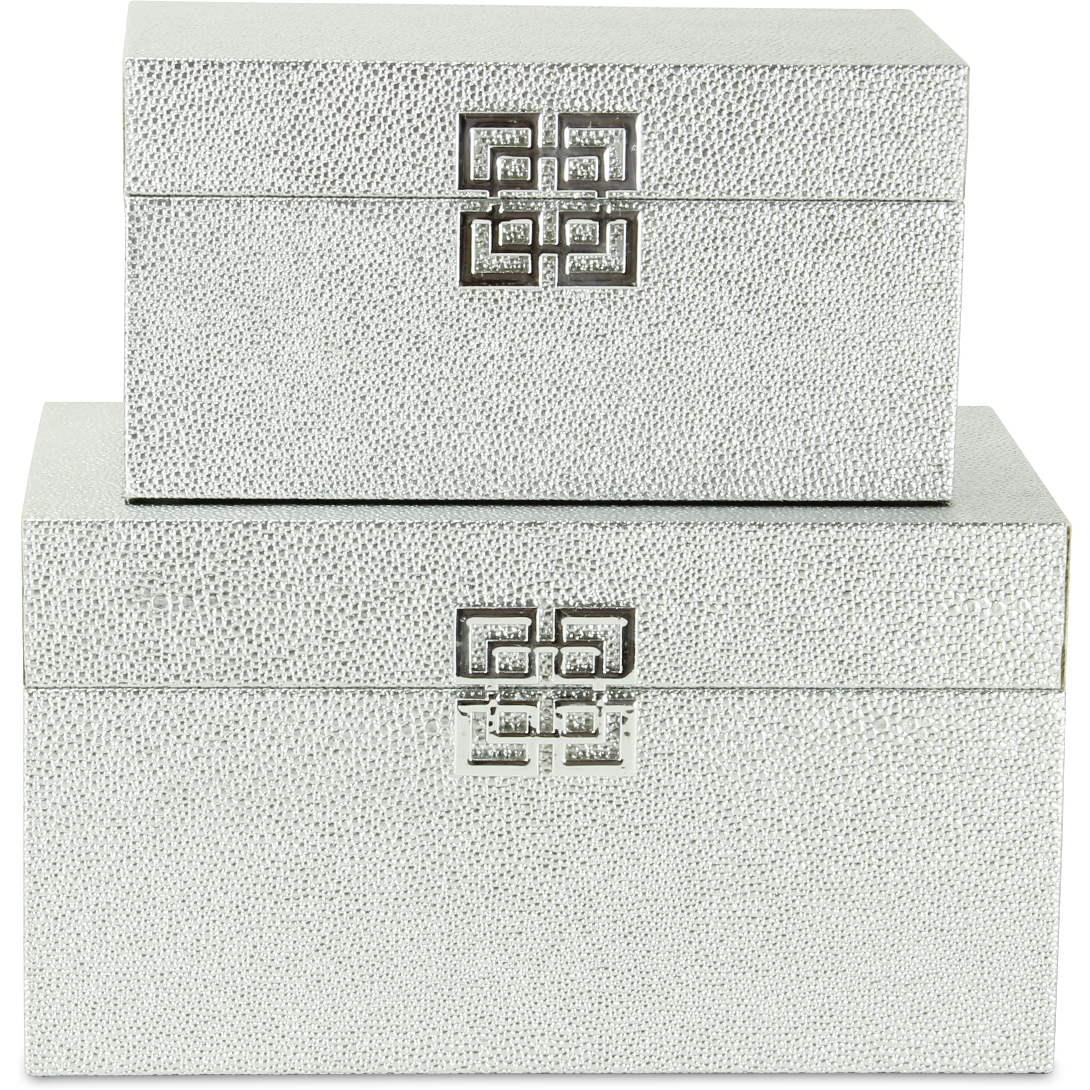 Galena Set of 2 Double Happiness Shagreen Boxes - Silver