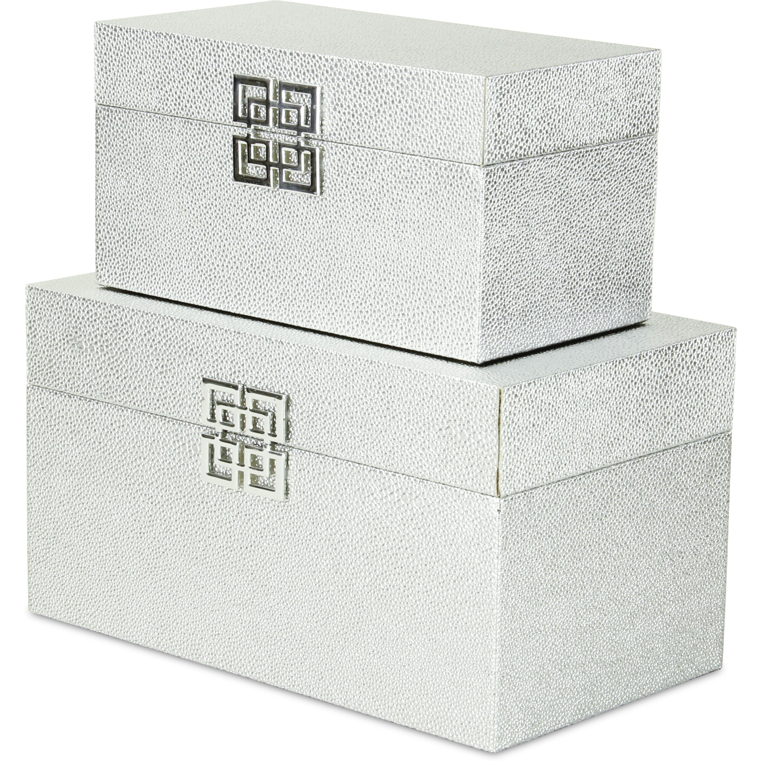 Galena Set of 2 Double Happiness Shagreen Boxes - Silver