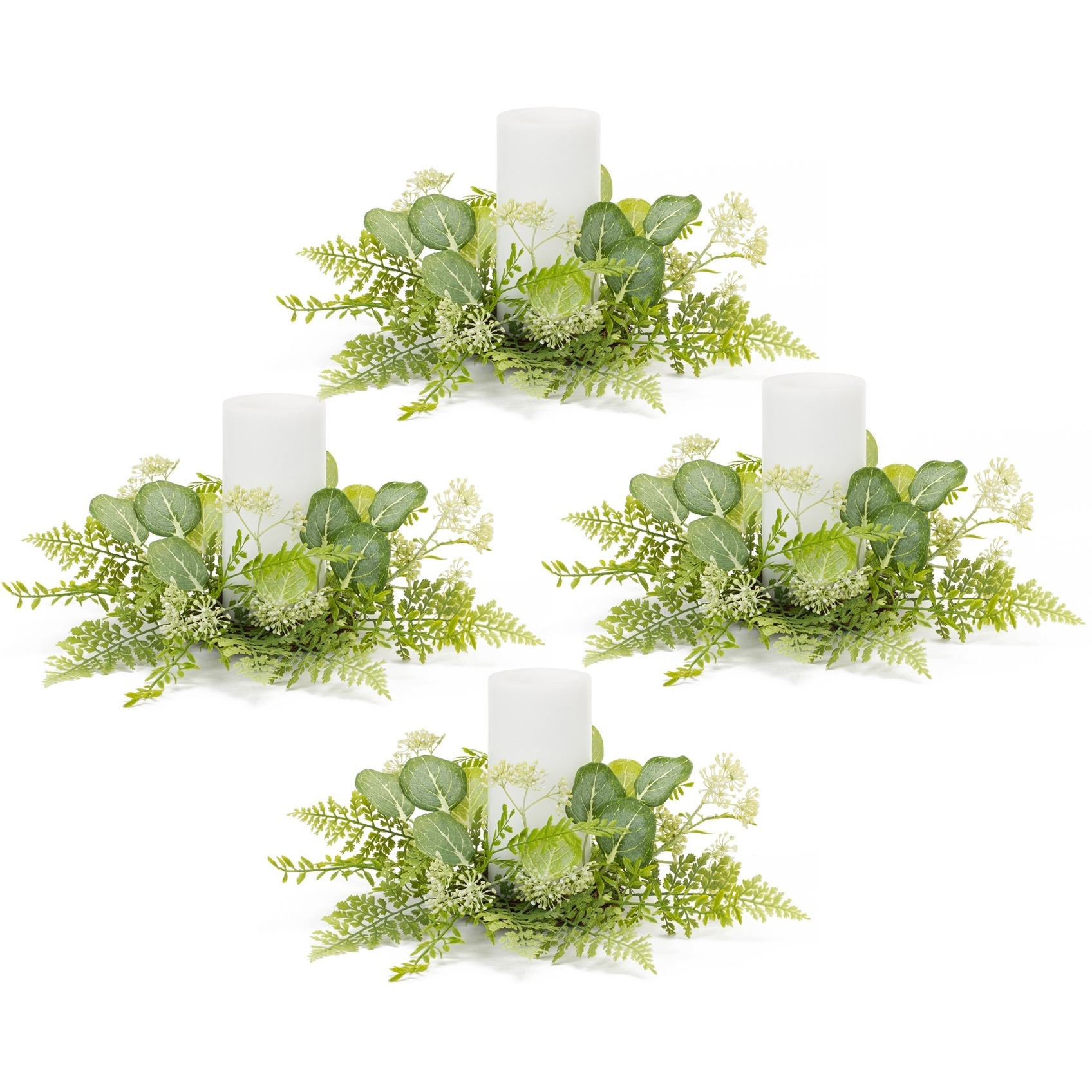 Mixed Fern and Eucalyptus Foliage Candle Ring (Set of 4)