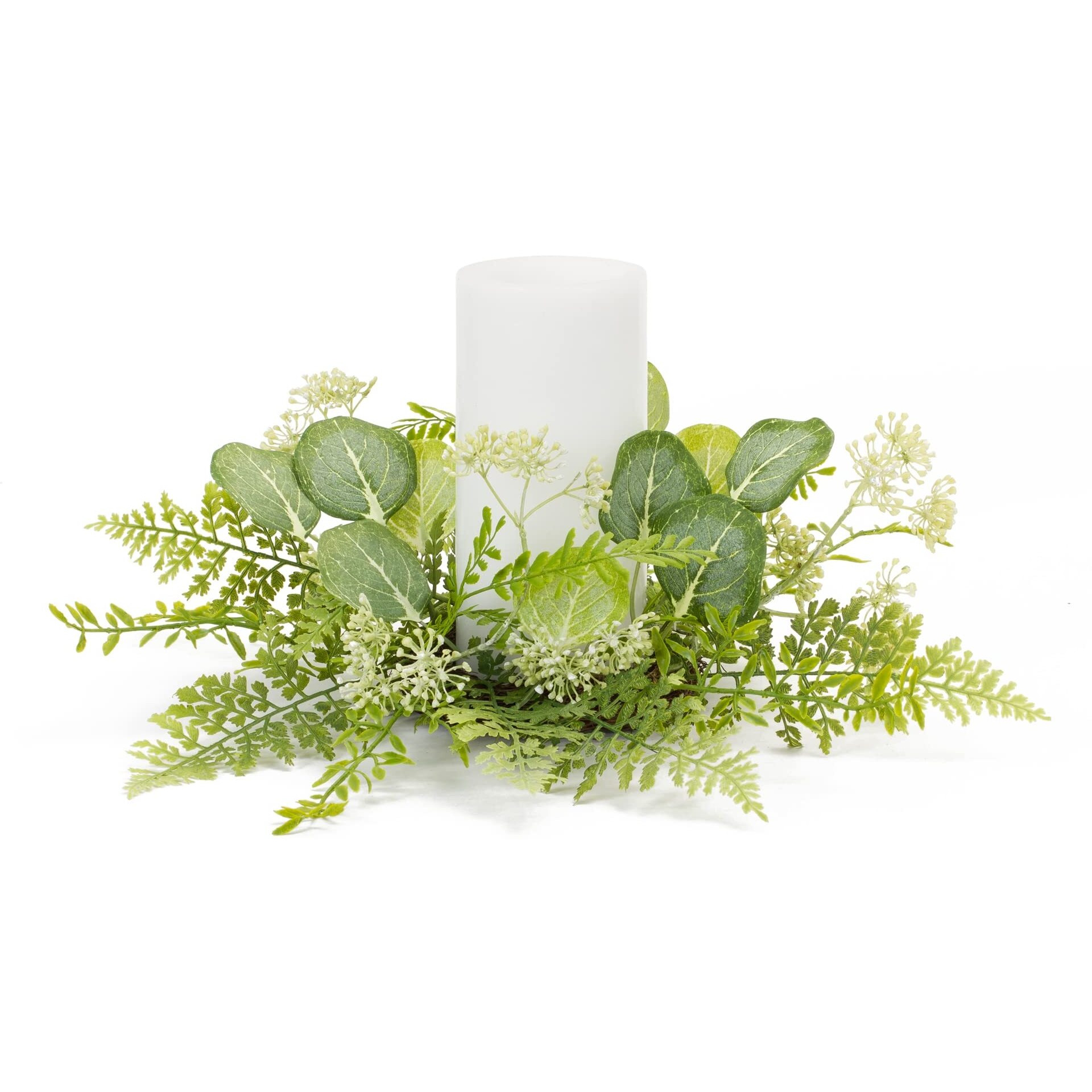Mixed Fern and Eucalyptus Foliage Candle Ring (Set of 4)