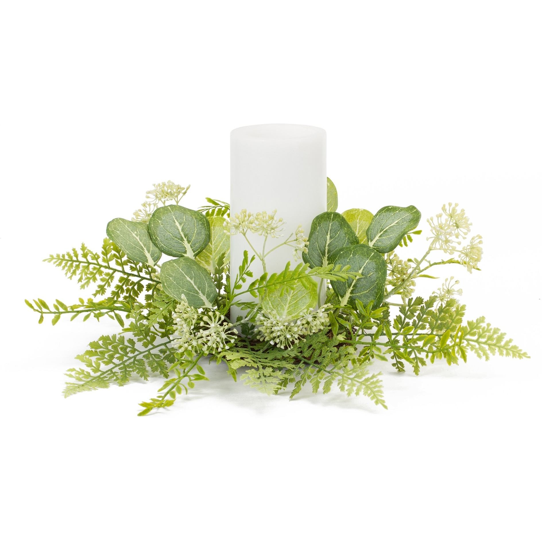 Mixed Fern and Eucalyptus Foliage Candle Ring (Set of 4)