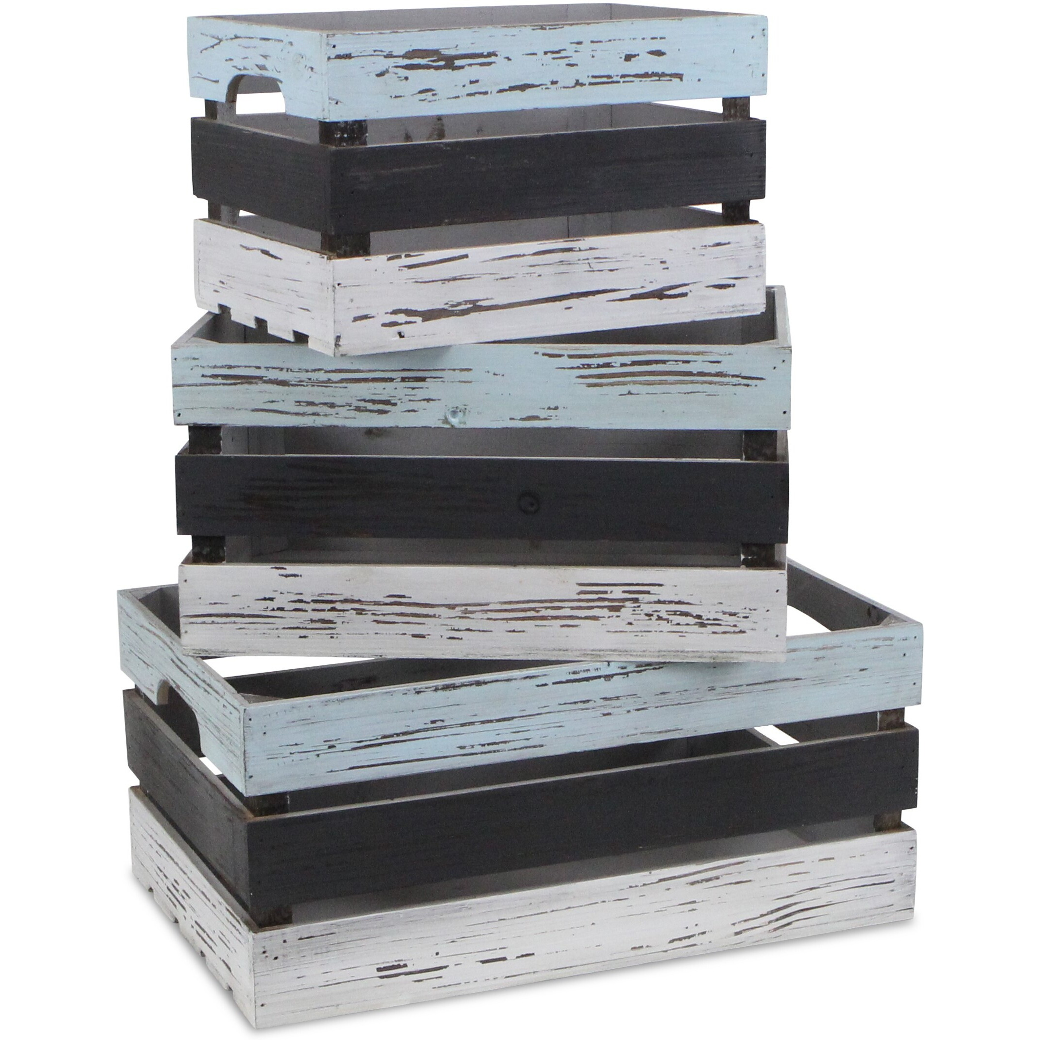 Feliciana Set of 3 Rectangular Wood Slat Crates - Multicolor