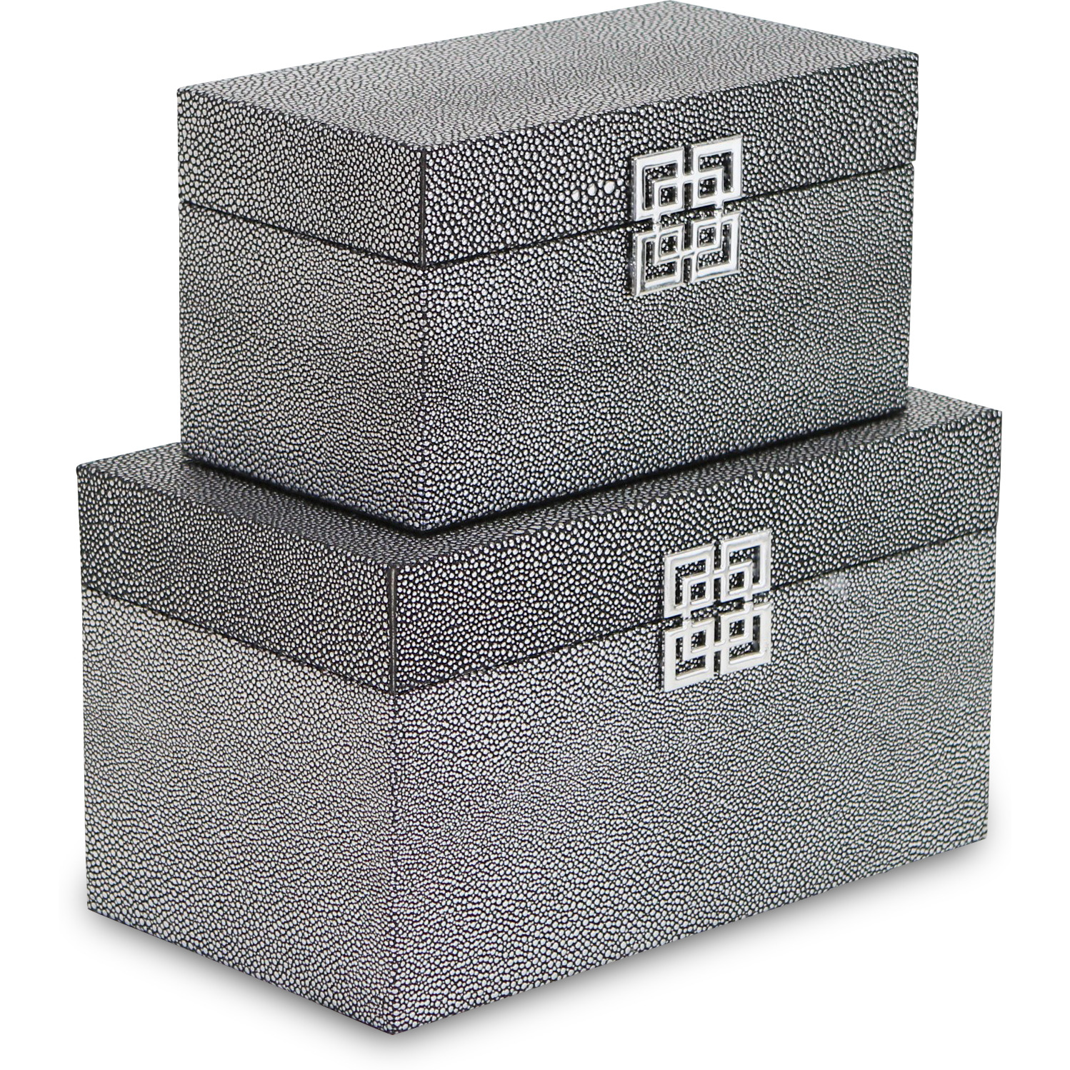 Galena Set of 2 Double Happiness Shagreen Boxes - Dark Silver