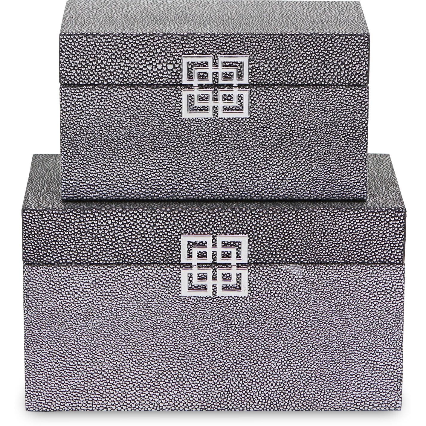 Galena Set of 2 Double Happiness Shagreen Boxes - Dark Silver