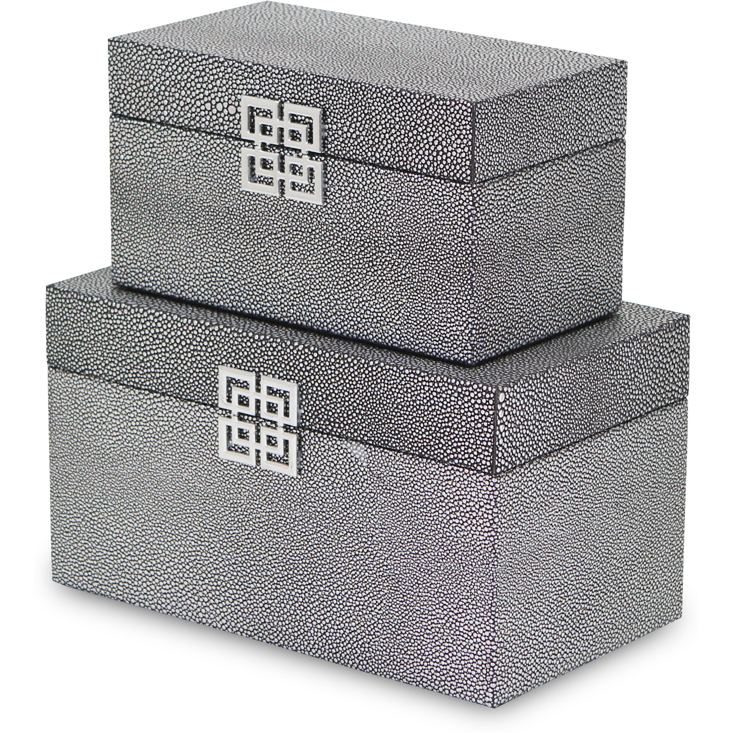 Galena Set of 2 Double Happiness Shagreen Boxes - Dark Silver
