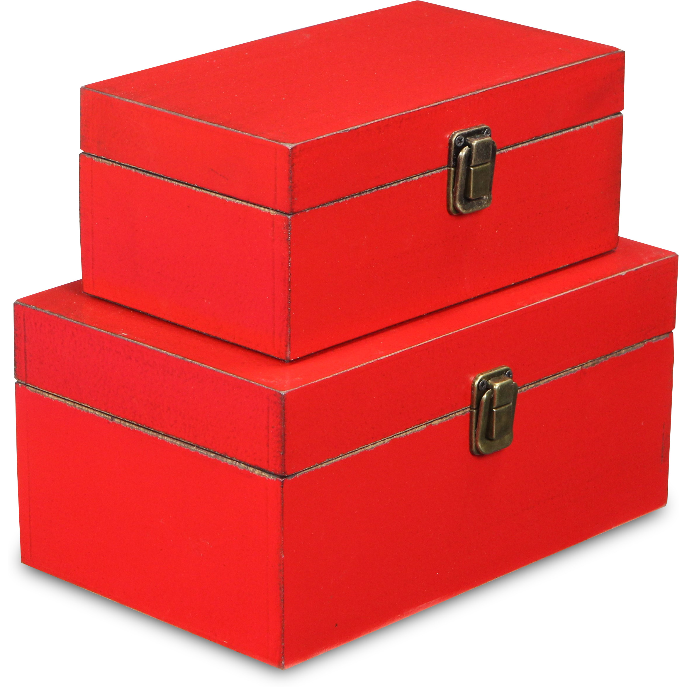 Amadeo Set of 2 Wooden Latched Boxes - Red