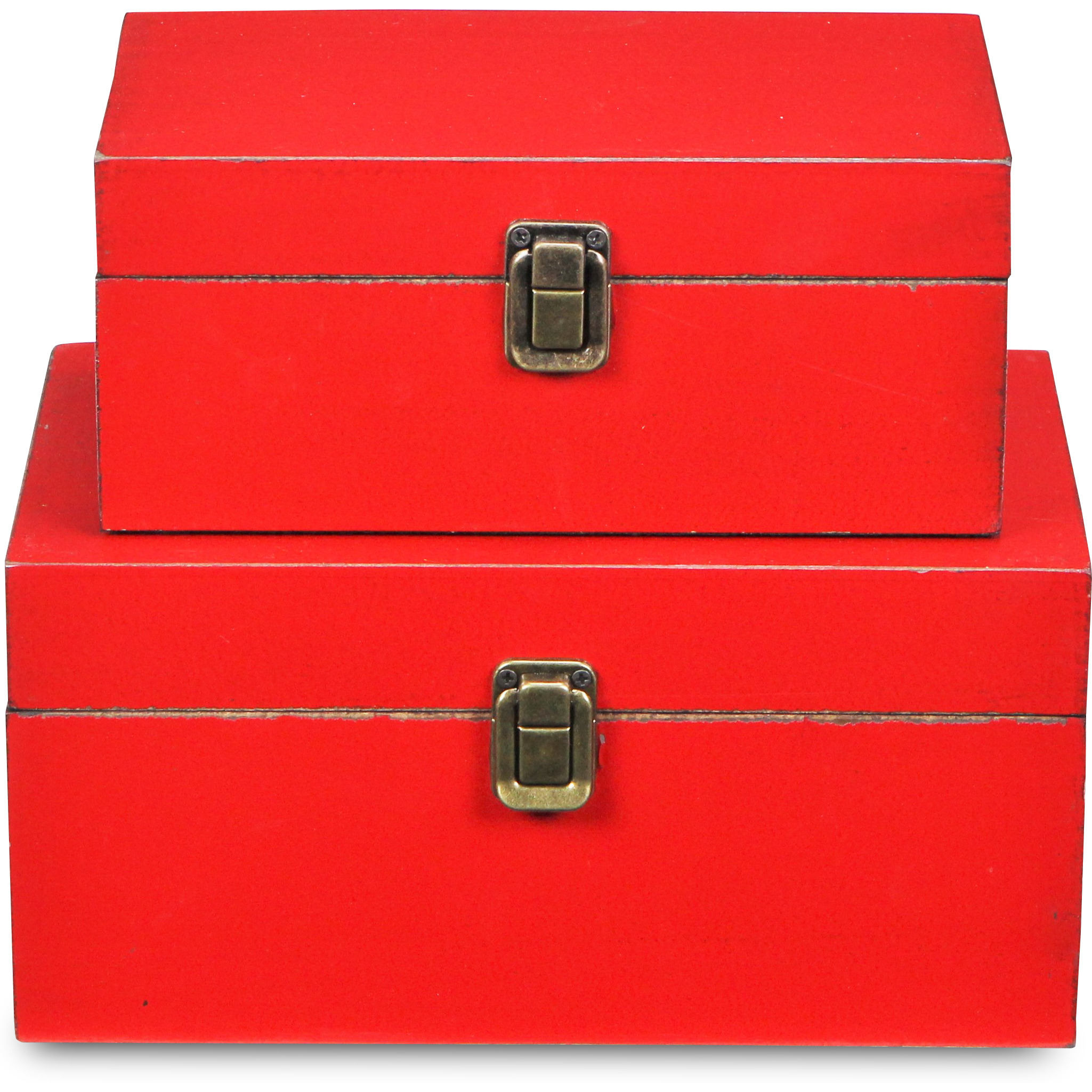 Amadeo Set of 2 Wooden Latched Boxes - Red