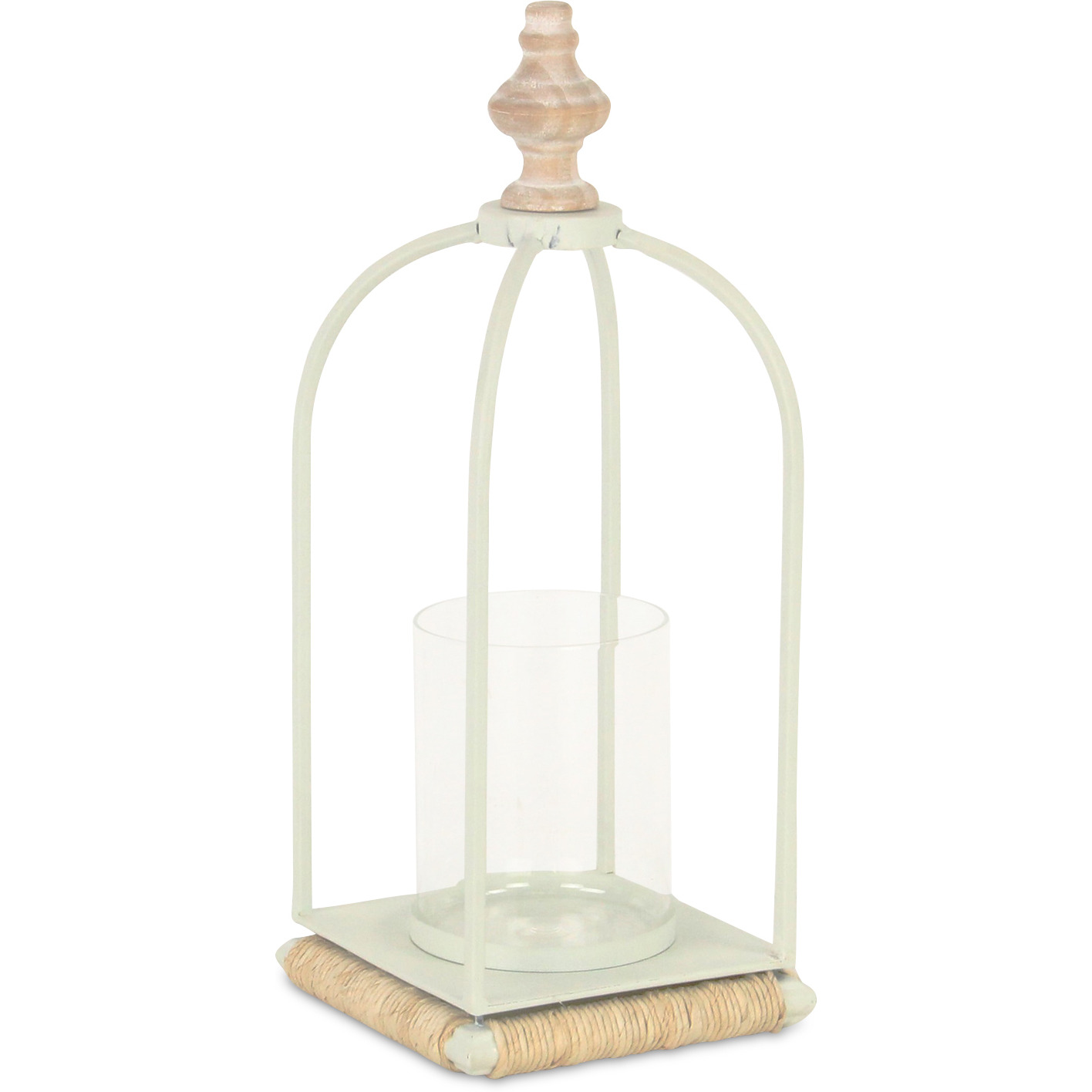 Thistledale White Metal Lanter with Wood & Rope Accents