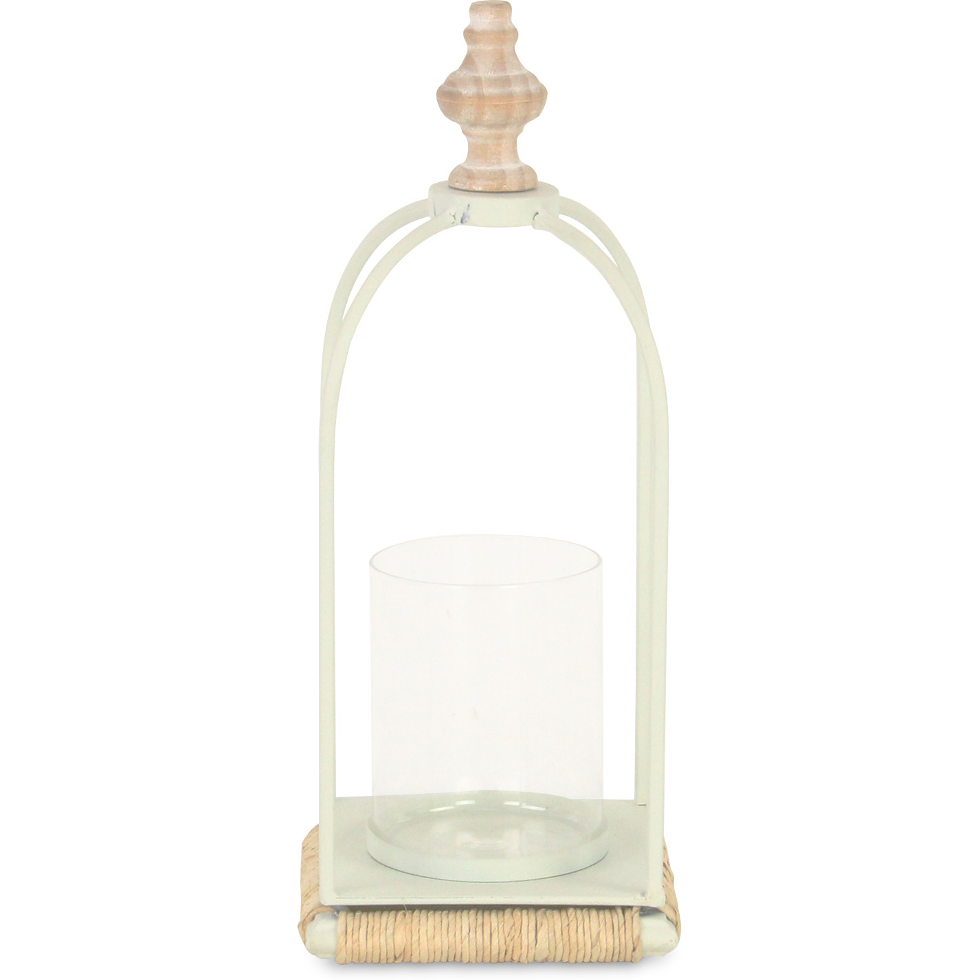 Thistledale White Metal Lanter with Wood & Rope Accents