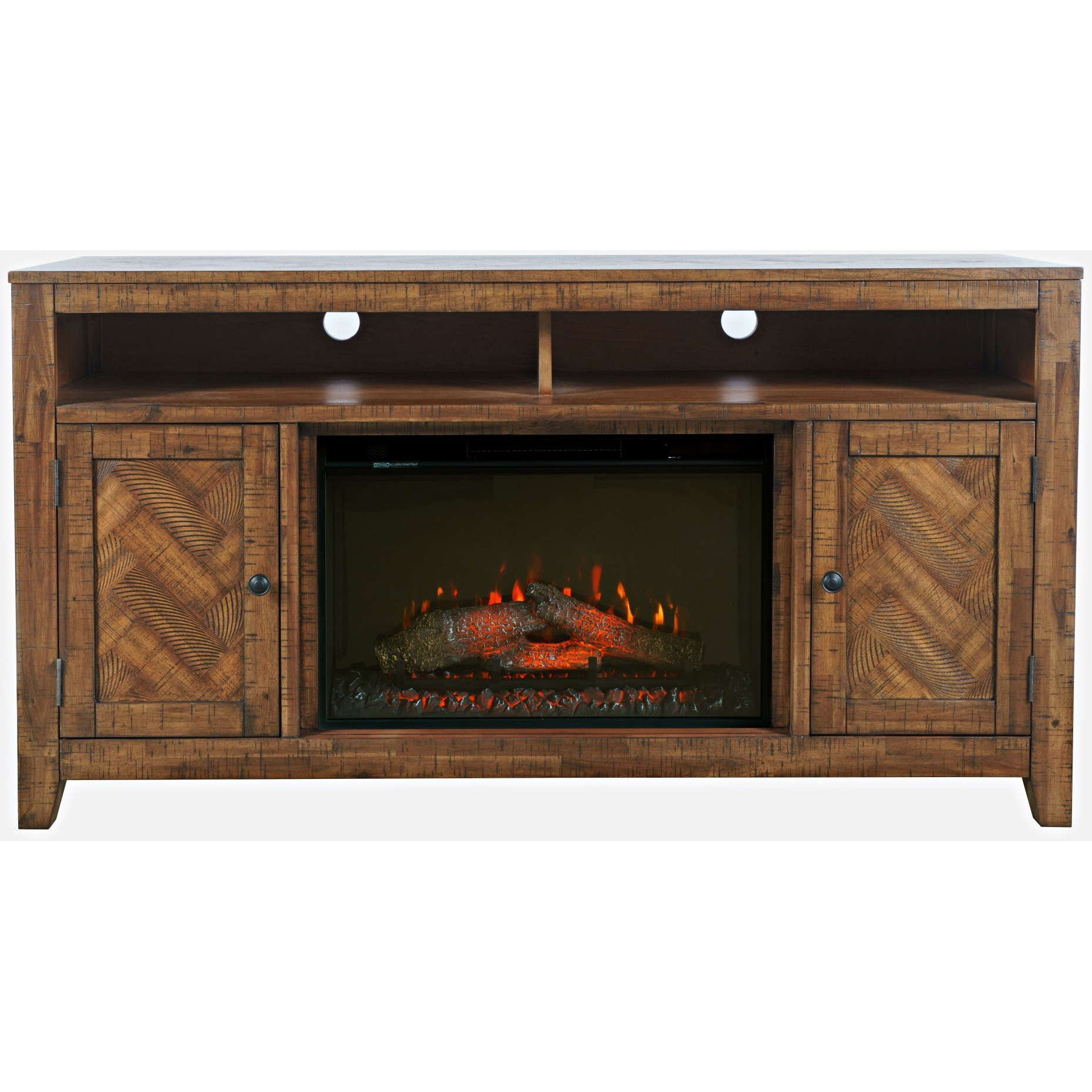 Fairview Modern Transitional 60" Chevron Fireplace Storage Console TV Stand with Electric Fireplace